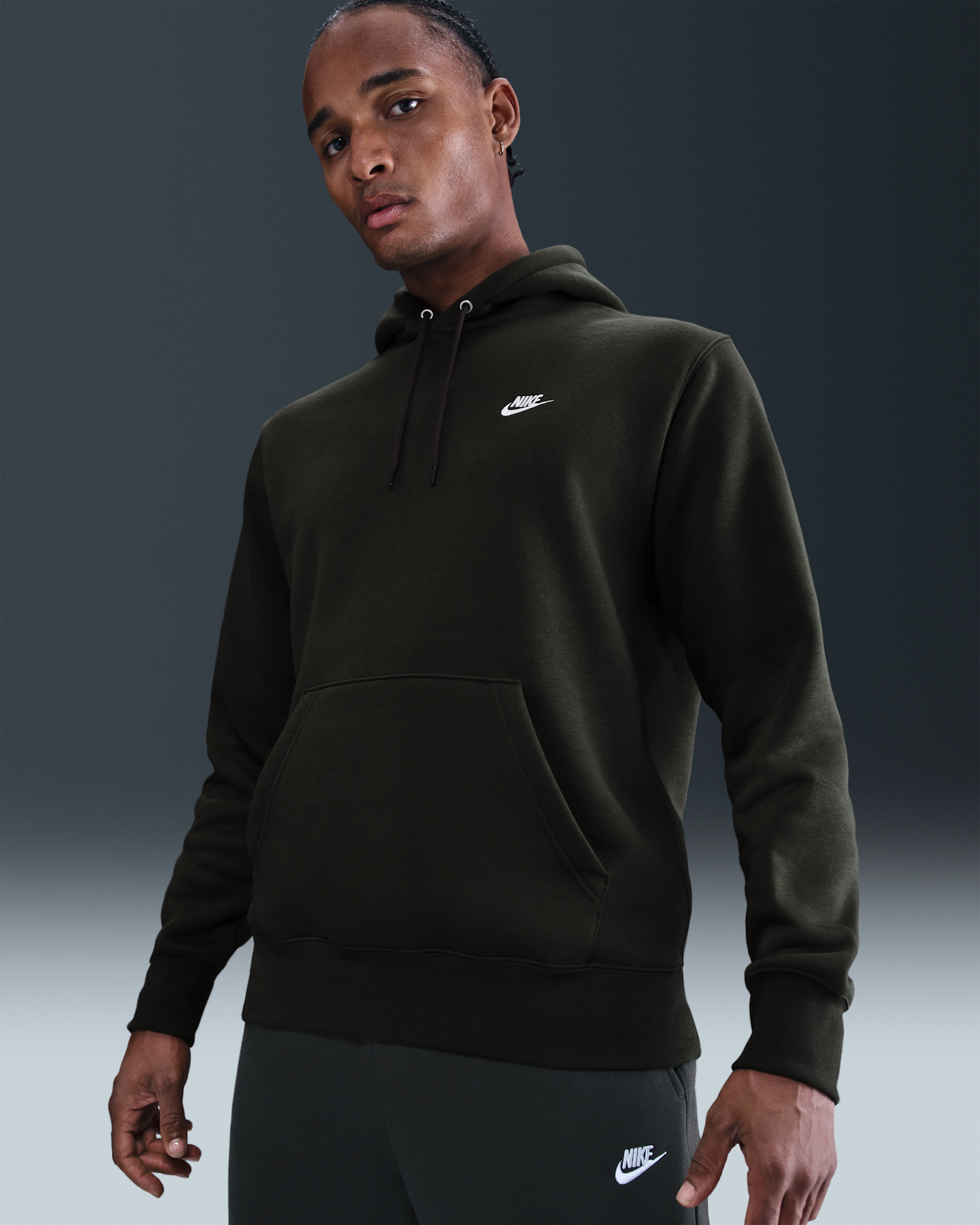 Sweat à capuche en Fleece Nike Club pour homme - Sequoia/Sequoia/Blanc