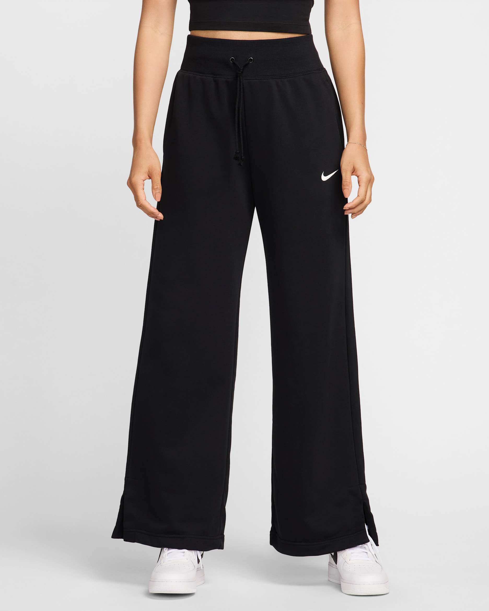 Pants de entrenamiento de French Terry de tiro alto y de pierna ancha para mujer Nike Sportswear Phoenix Fleece - Negro/Vela
