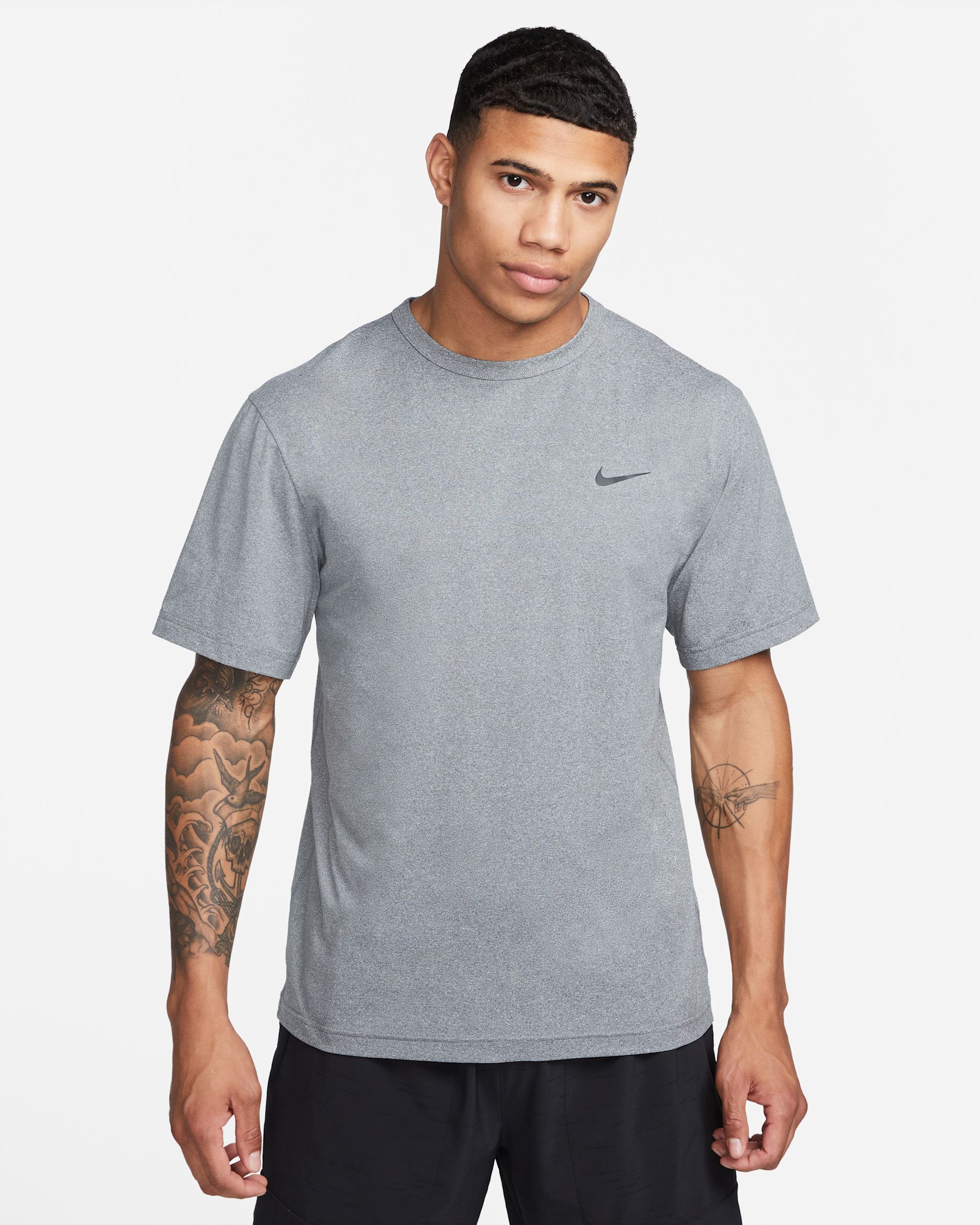Kortærmet Nike Hyverse Dri-FIT UV-overdel til mænd - Smoke Grey/Heather/sort