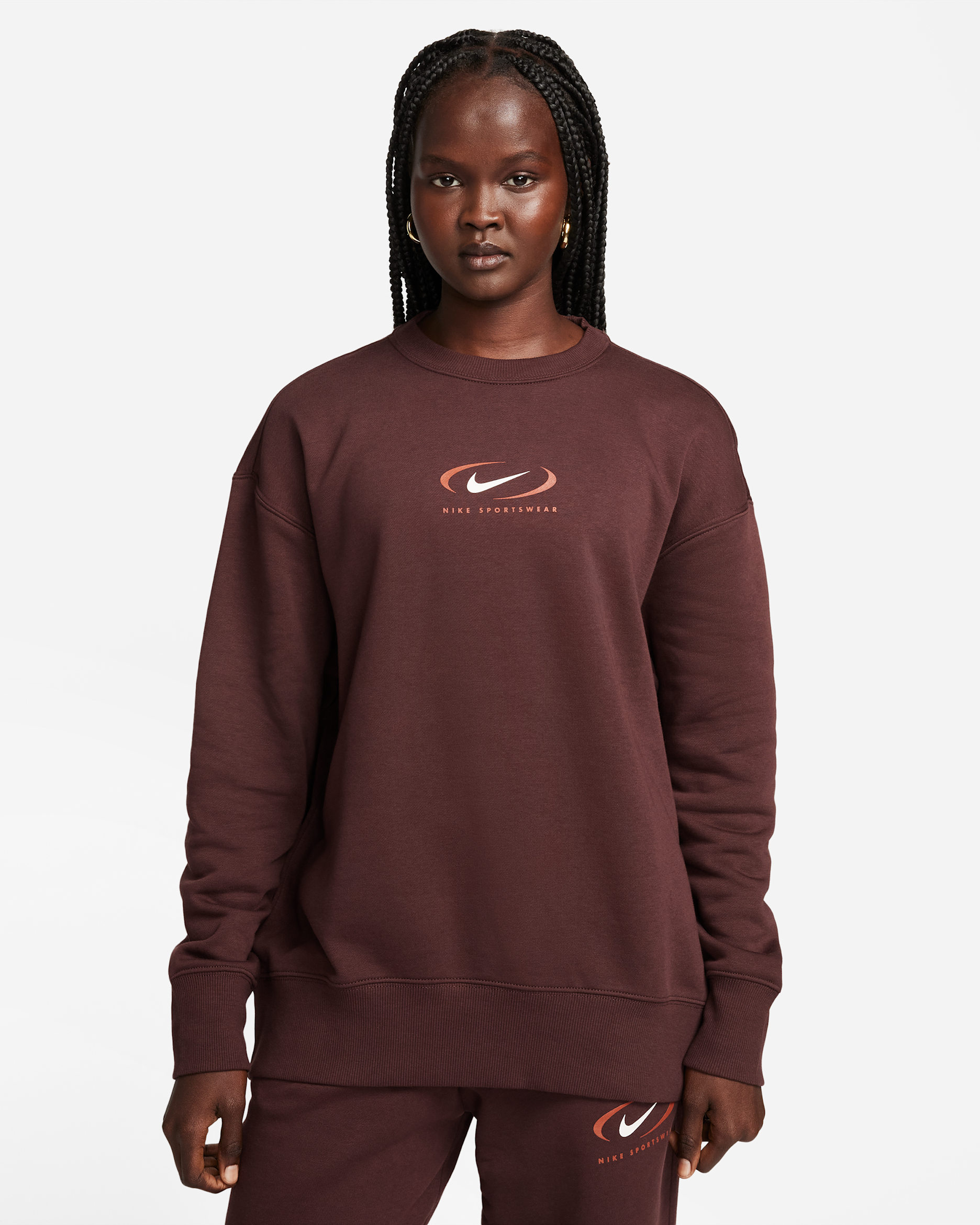 Sudadera oversized de cuello redondo de tejido Fleece para mujer Nike Sportswear Phoenix - Tierra