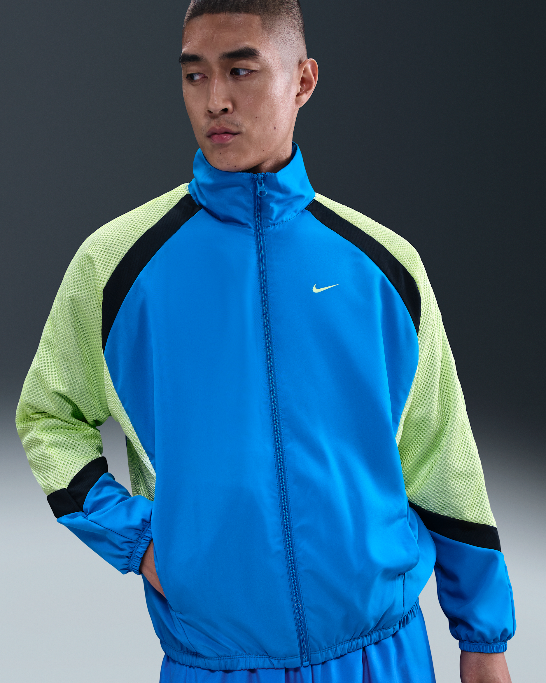 Nike Icon Men's Woven Basketball Jacket - Photo Blue/Barely Volt/Black/Barely Volt