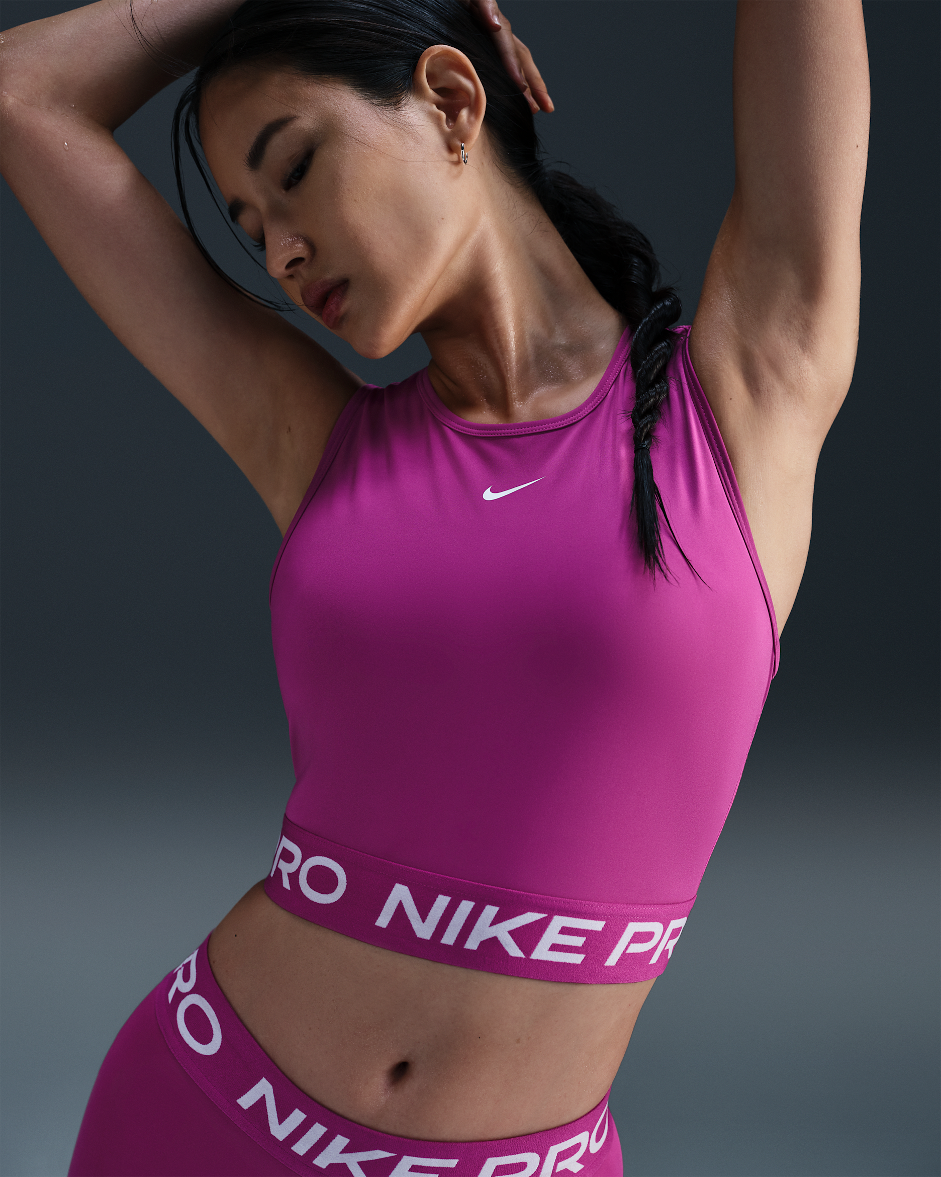 Camiseta de tirantes Dri-FIT cropped para mujer Nike Pro - Fucsia cálido/Blanco