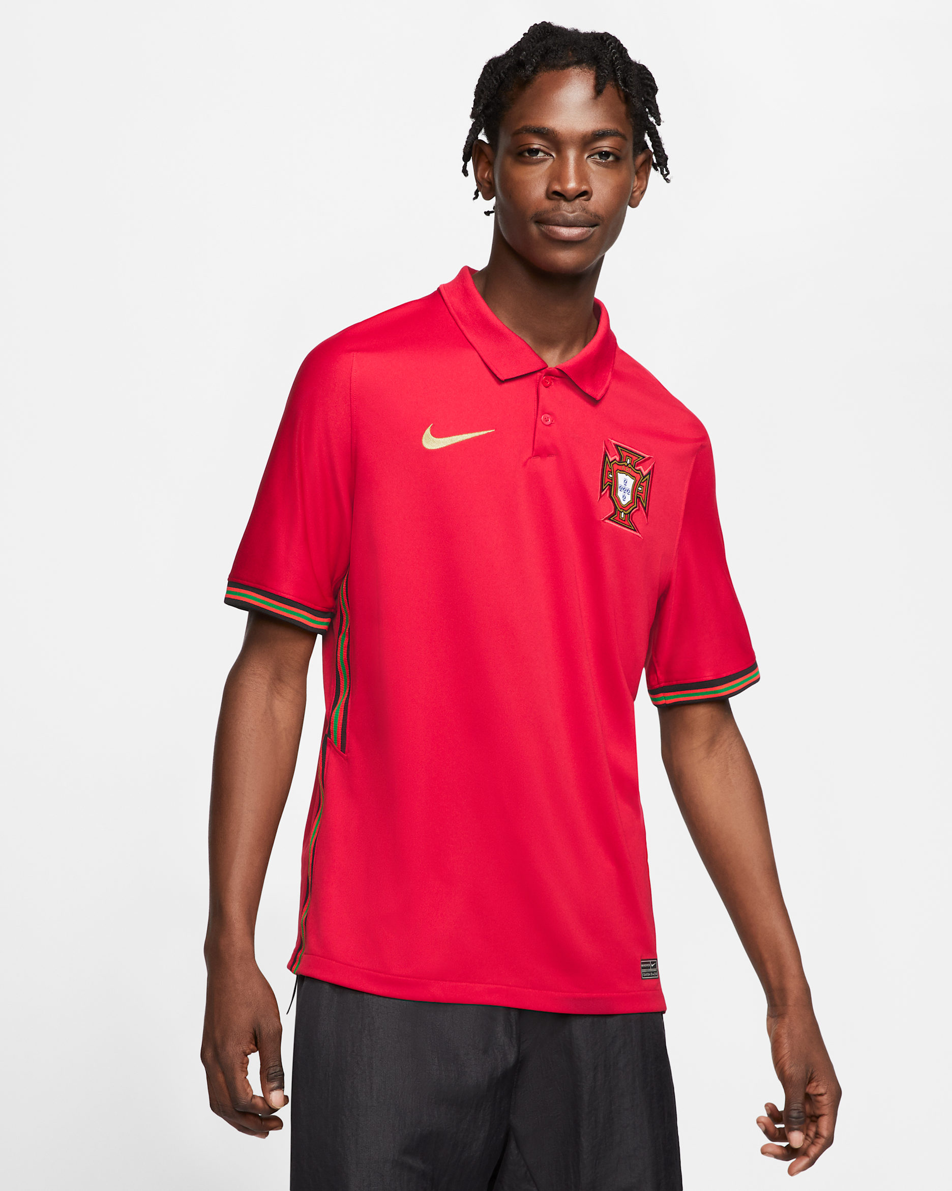 Portugal 2020 Stadium Home Men's Soccer Jersey - Gym Red/Metallic Gold