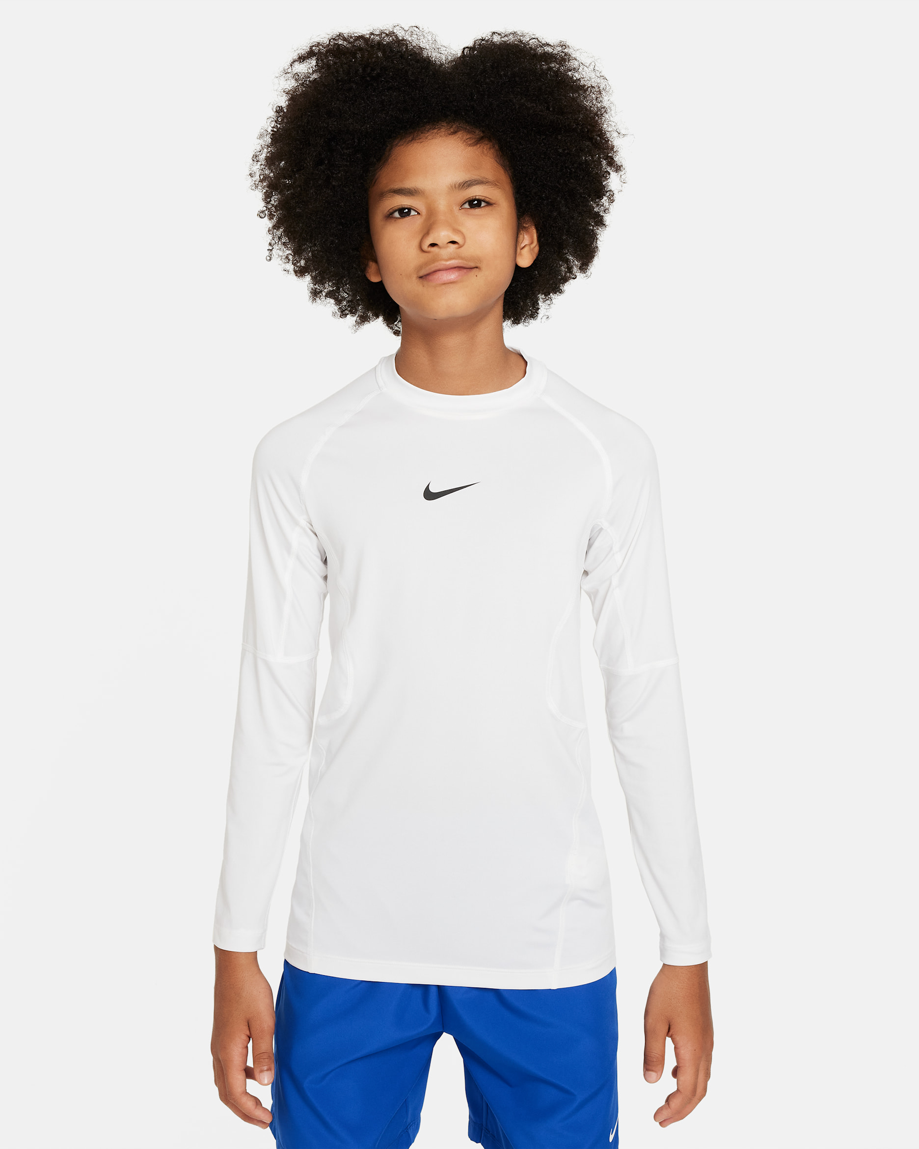Nike Pro Big Kids' (Boys') Dri-FIT Long-Sleeve Top - White/Black