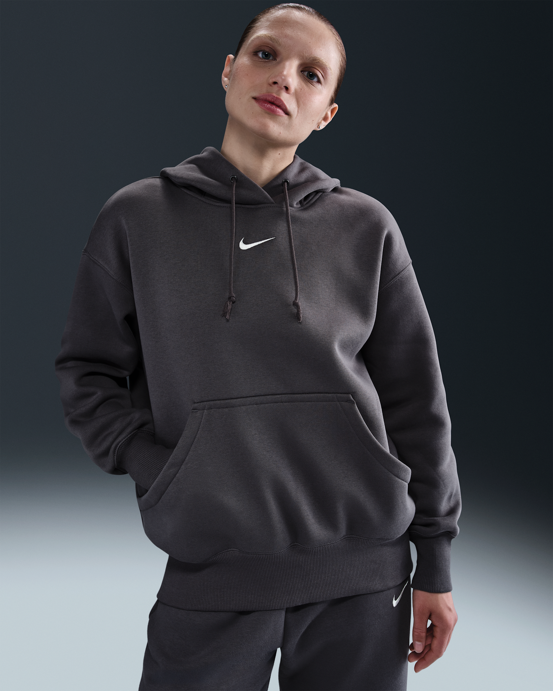Nike Sportswear Phoenix Fleece Women's Oversized Pullover Hoodie - Thunder Grey/Sail