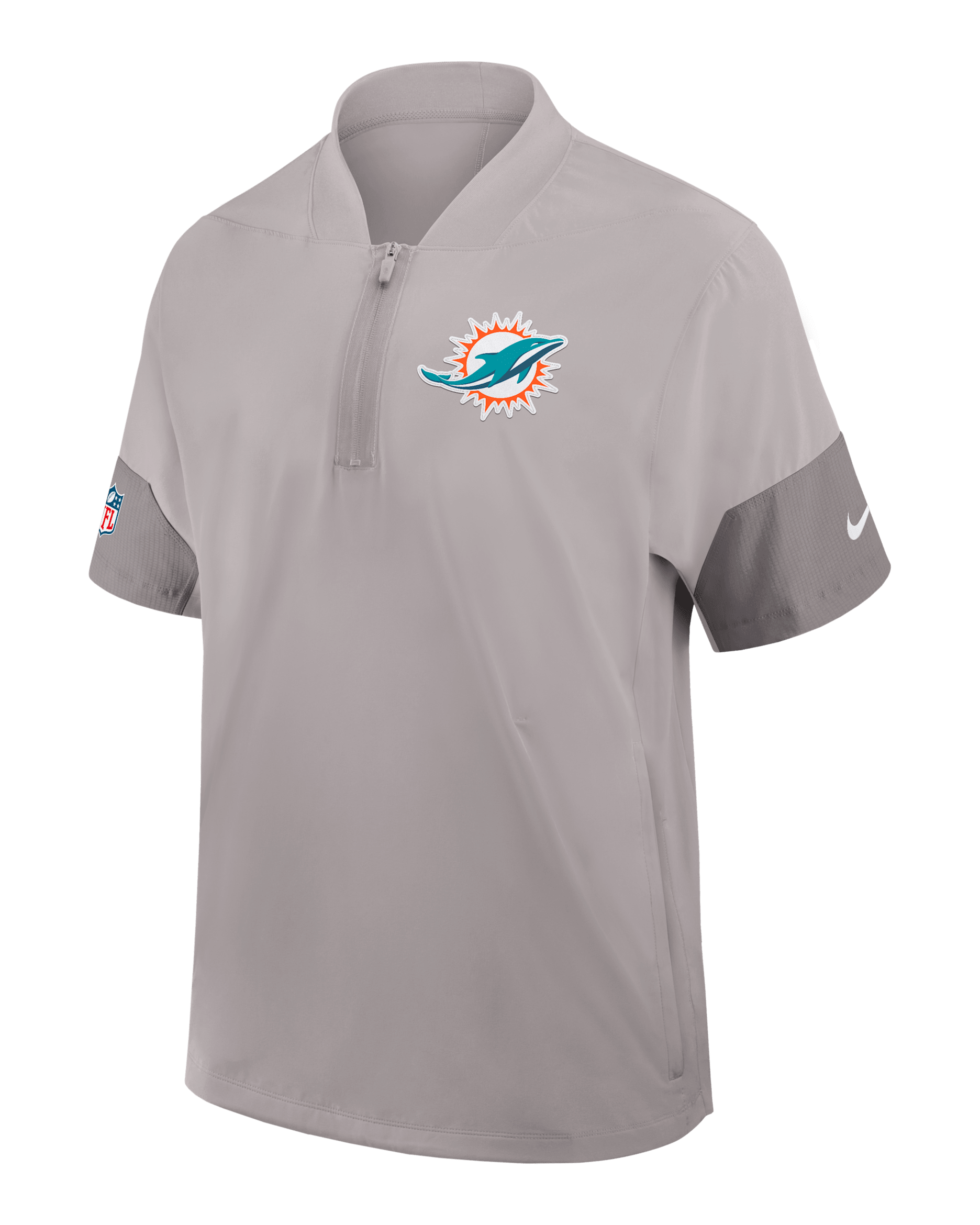 Chamarra de manga corta Nike de la NFL de medio cierre para hombre Miami Dolphins Sideline Coach - Gris