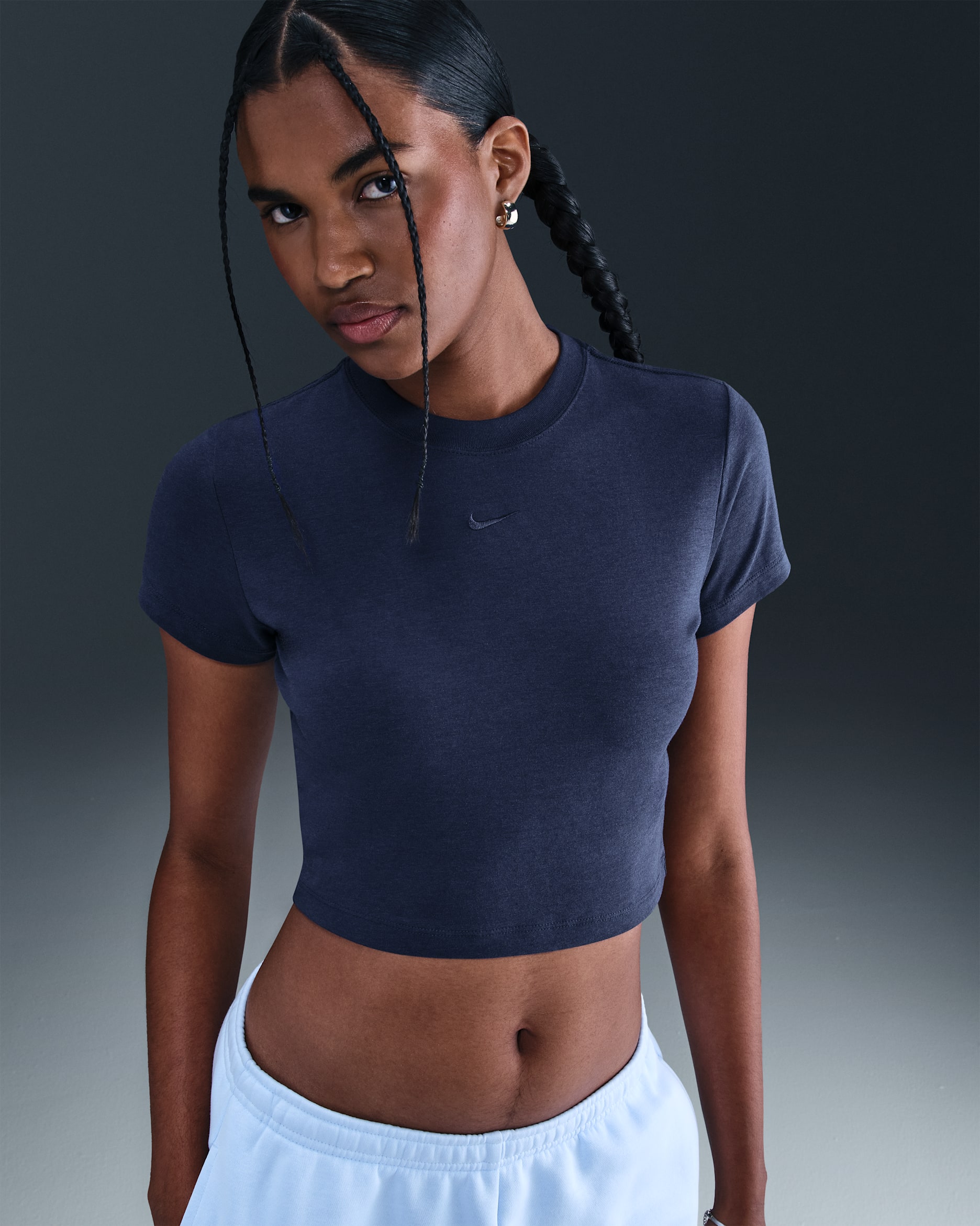 Playera cropped para mujer Nike Sportswear Chill Knit - Azul marino medianoche
