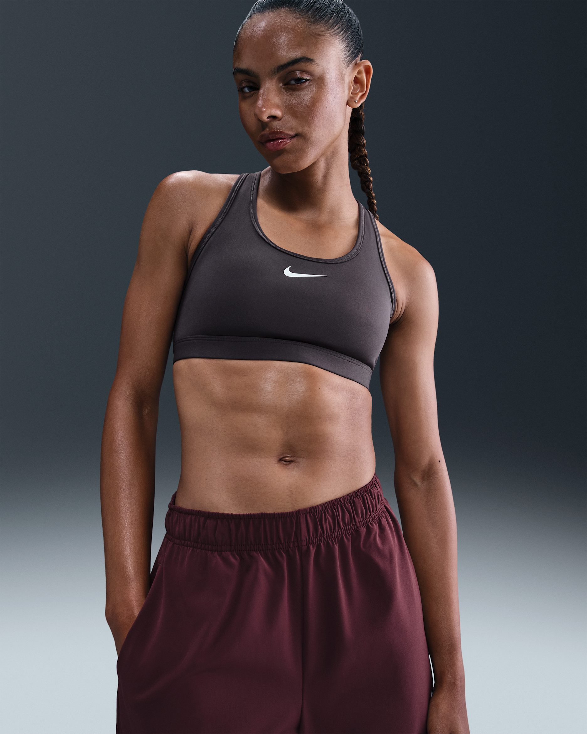 Nike Swoosh Medium Support Women's Padded Sports Bra - Thunder Grey/White