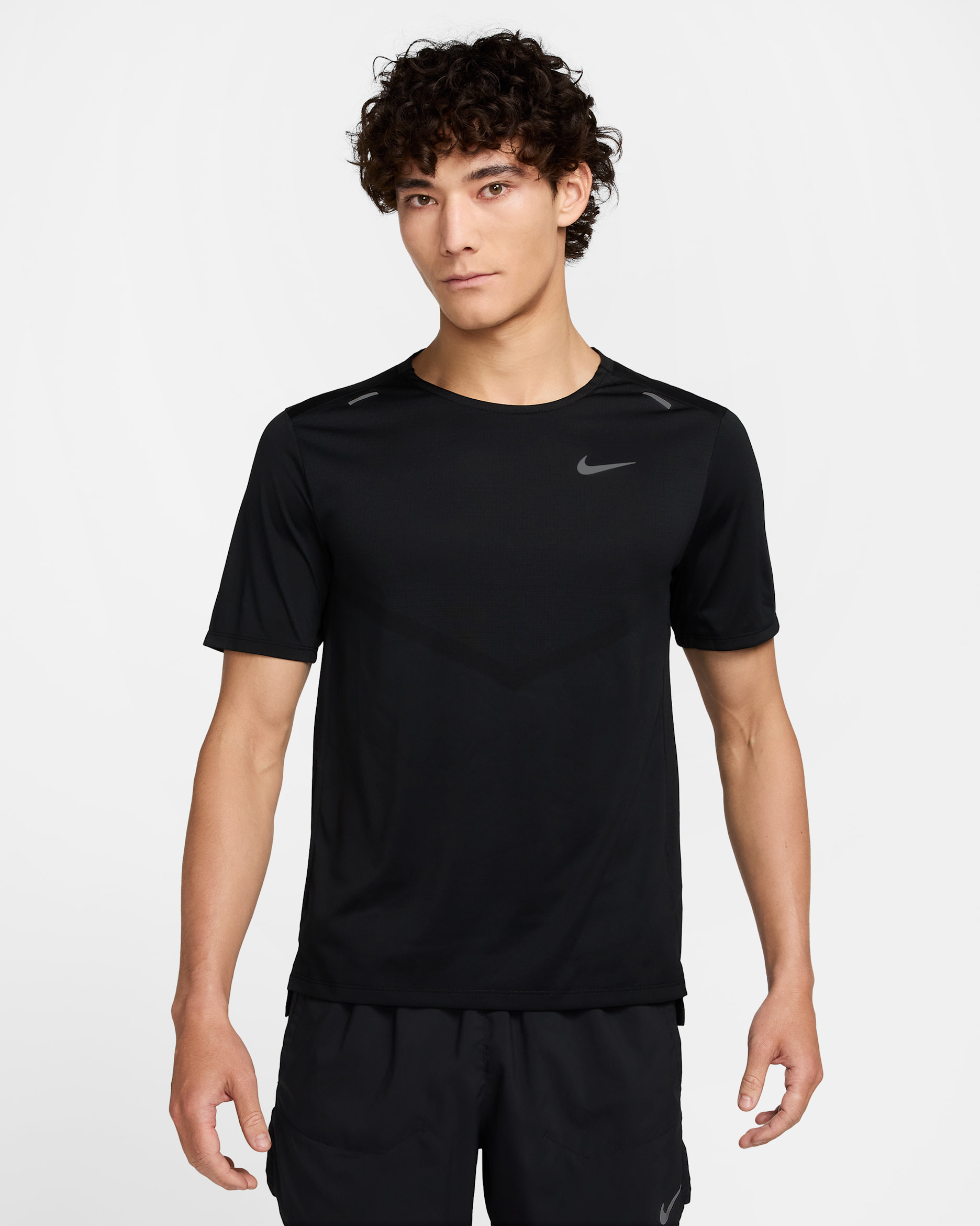 나이키 드라이 핏 라이즈 365 남성 반팔 러닝 탑 - 블랙