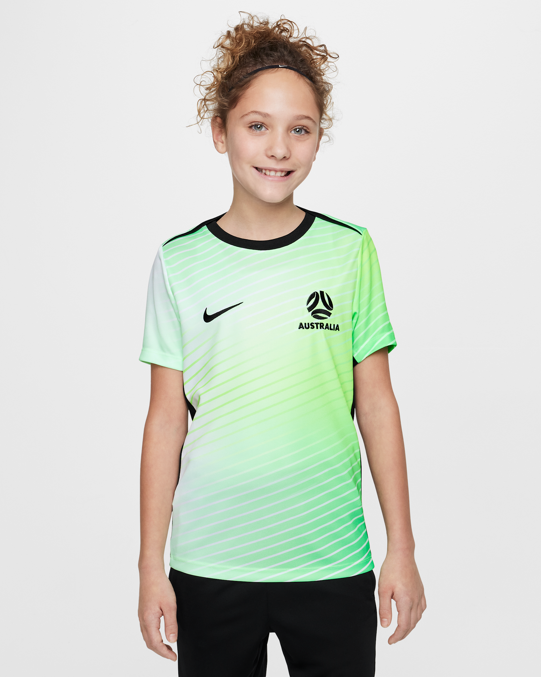 Haut de foot à manches courtes d'avant-match Nike Dri-FIT Australie Academy Pro pour ado - Poison Green/Night Forest/Night Forest