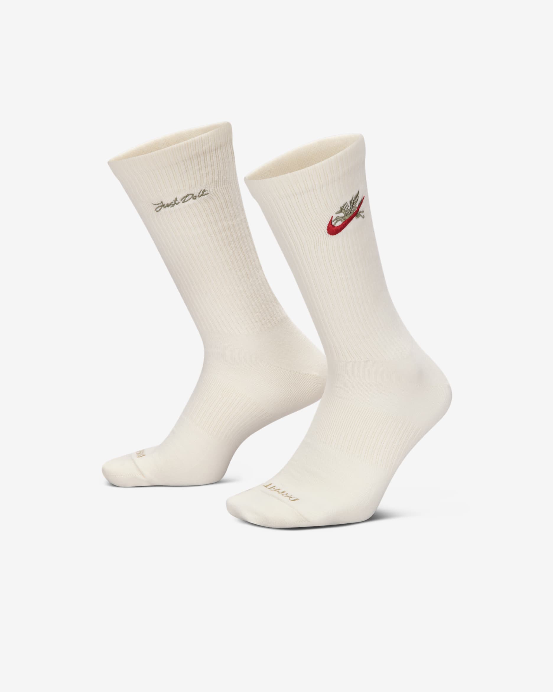 Nike Everyday Plus Lightweight Crew Socks (1 Pair) - Sail/Neutral Olive/Team Crimson