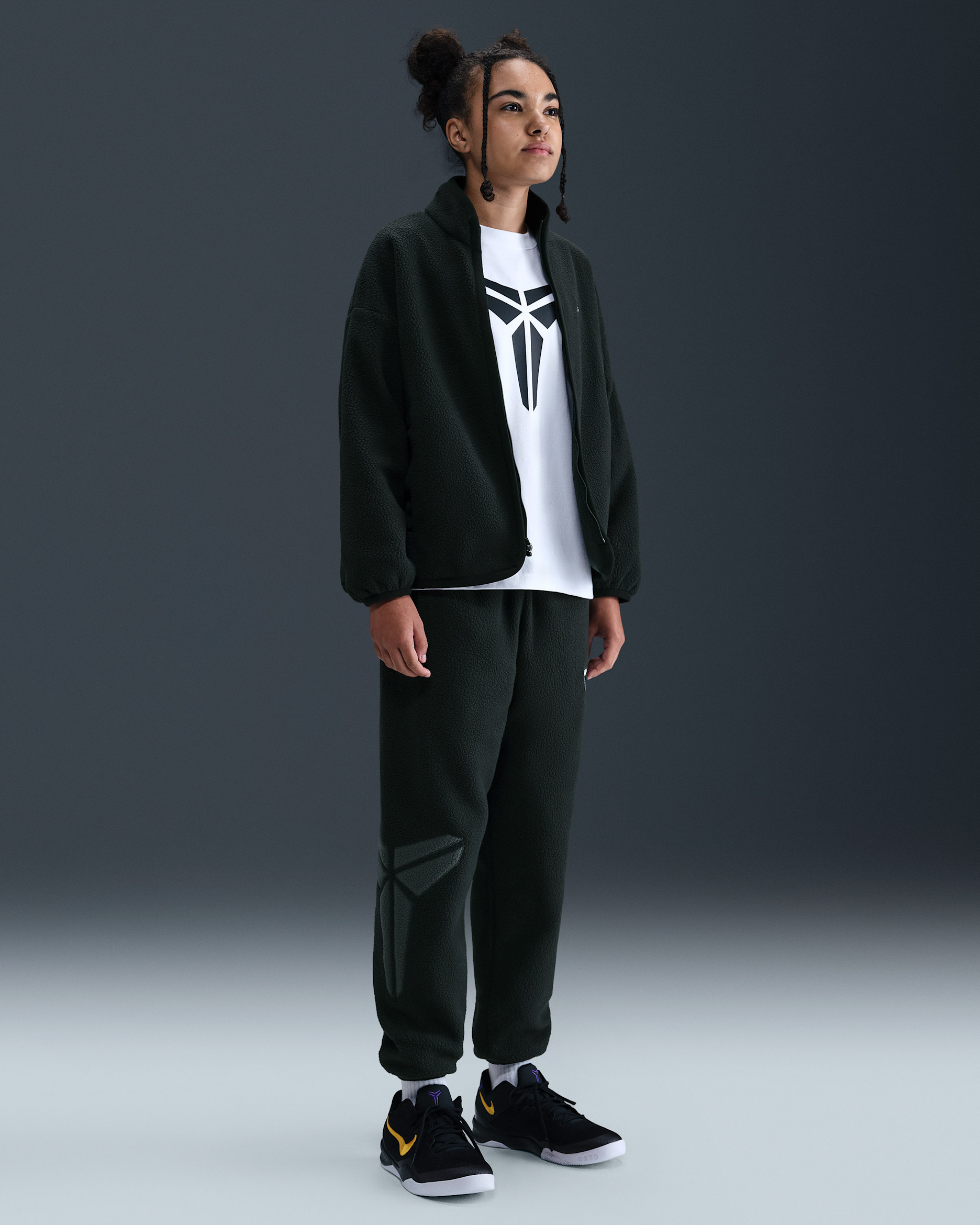 Kobe Big Kids' Winterized 籃球長褲 - 黑色/Anthracite/白色