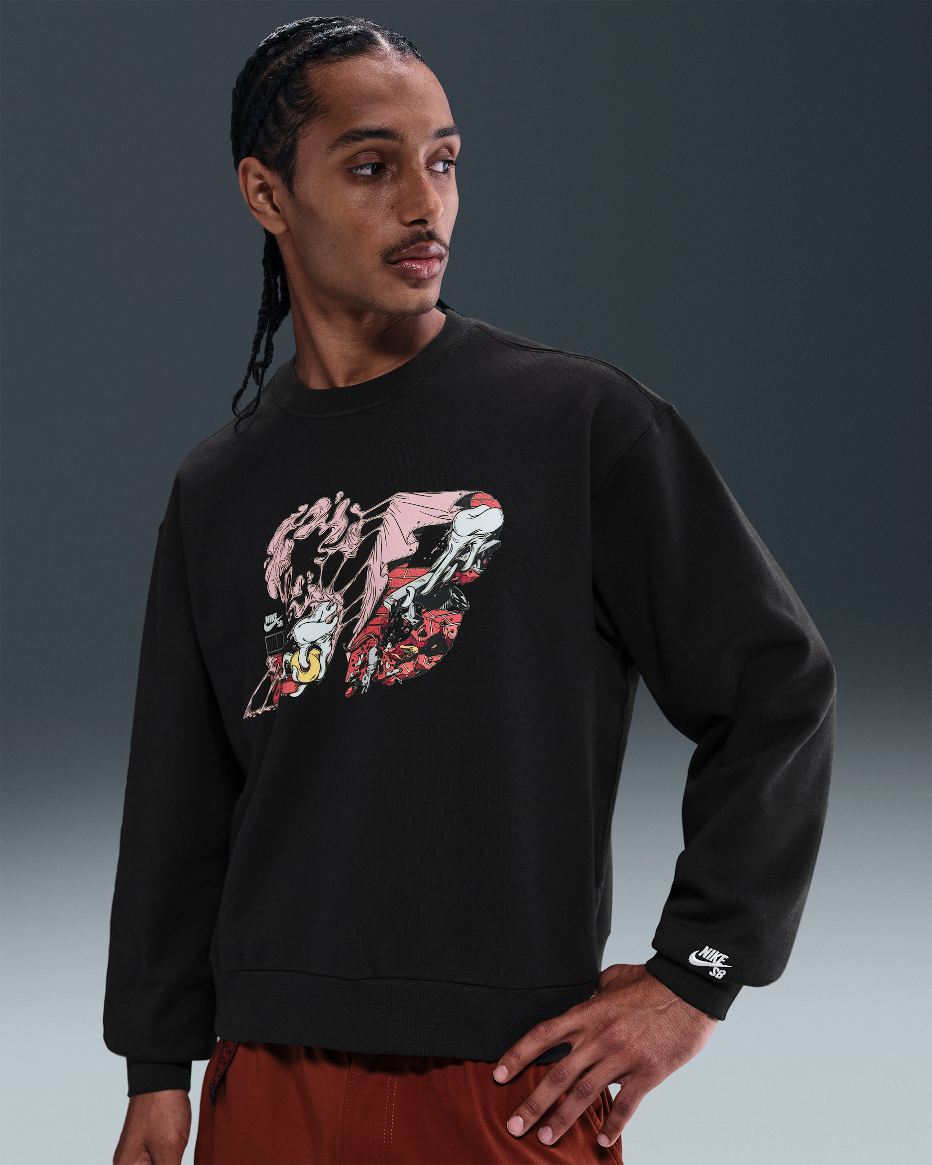 Sudadera de cuello redondo de skateboarding de tejido Fleece Nike SB - Negro/Blanco