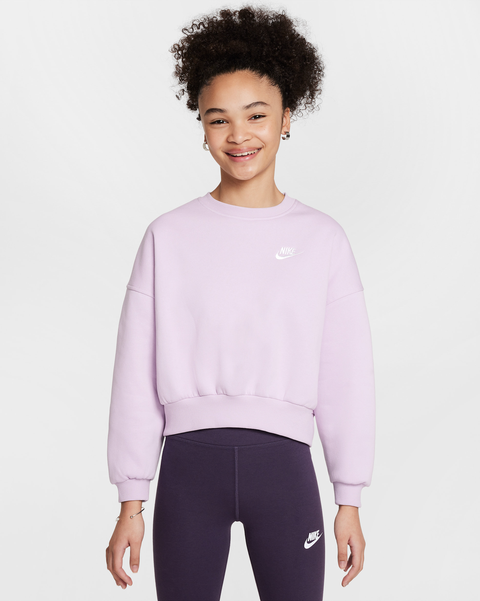 Nike Sportswear Club Fleece Girls' Boxy Crew-Neck Sweatshirt - Doll/White