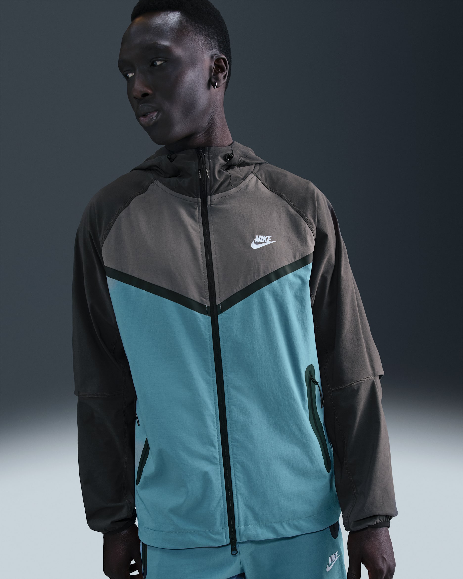 Vävd jacka Nike Tech Windrunner med hel dragkedja för män - Smokey Blue/Dark Smoke Grey/Iron Grey