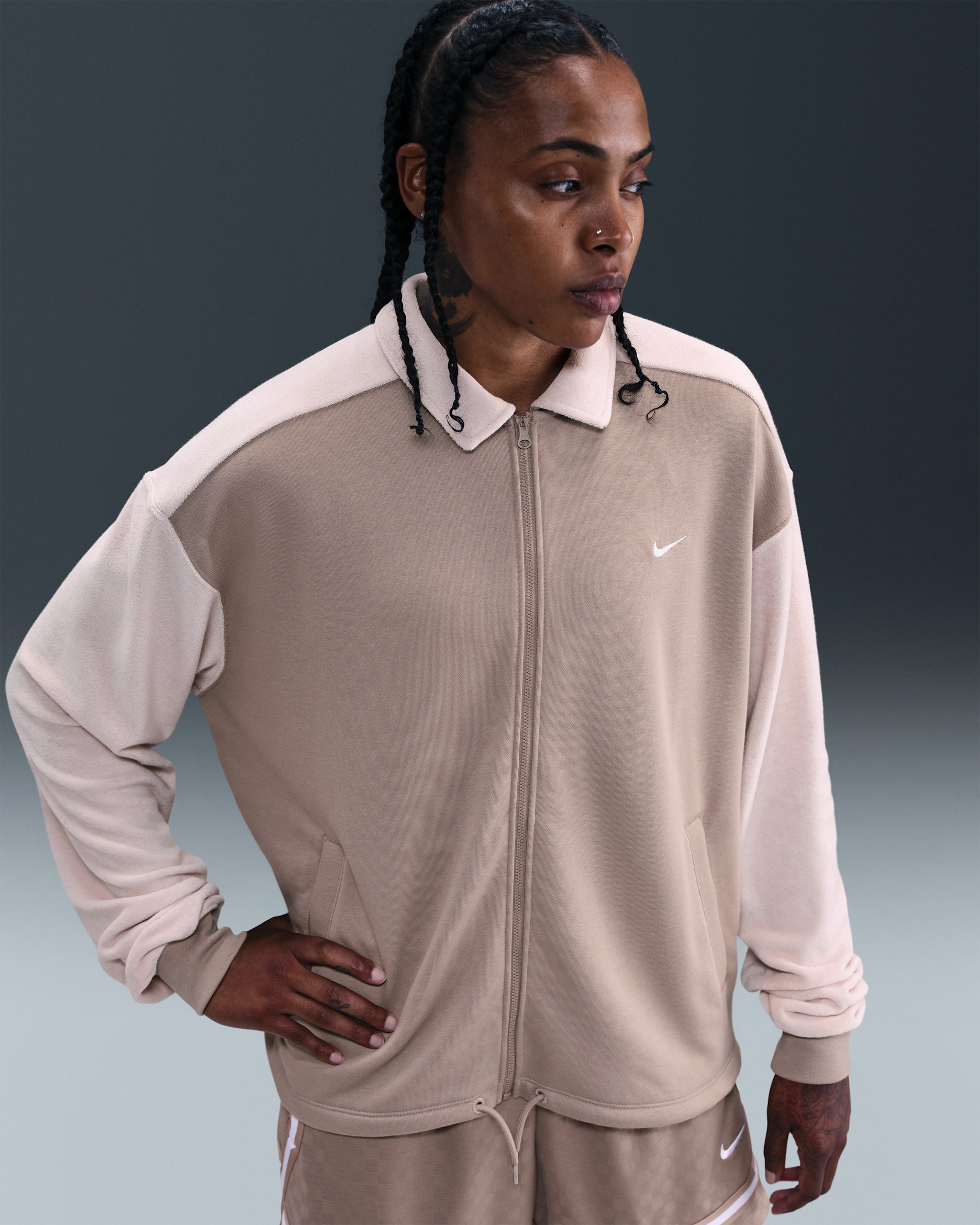 Nike basketoverdel med hel glidelås til dame - Malt/Silt Red/Malt/Hvit