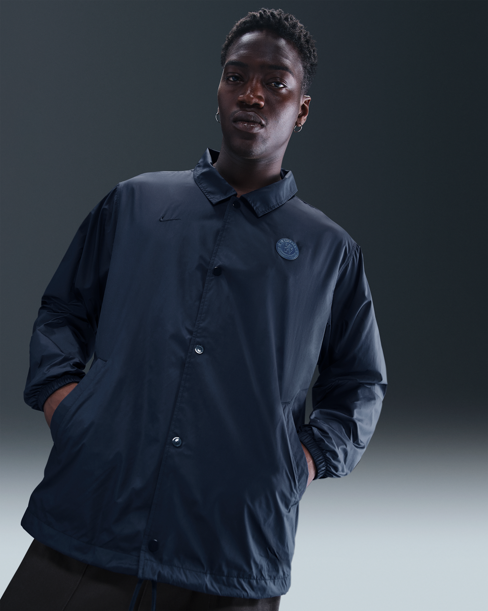 Chelsea F.C. Club Men's Nike Football Coaches' Jacket - Obsidian/Obsidian