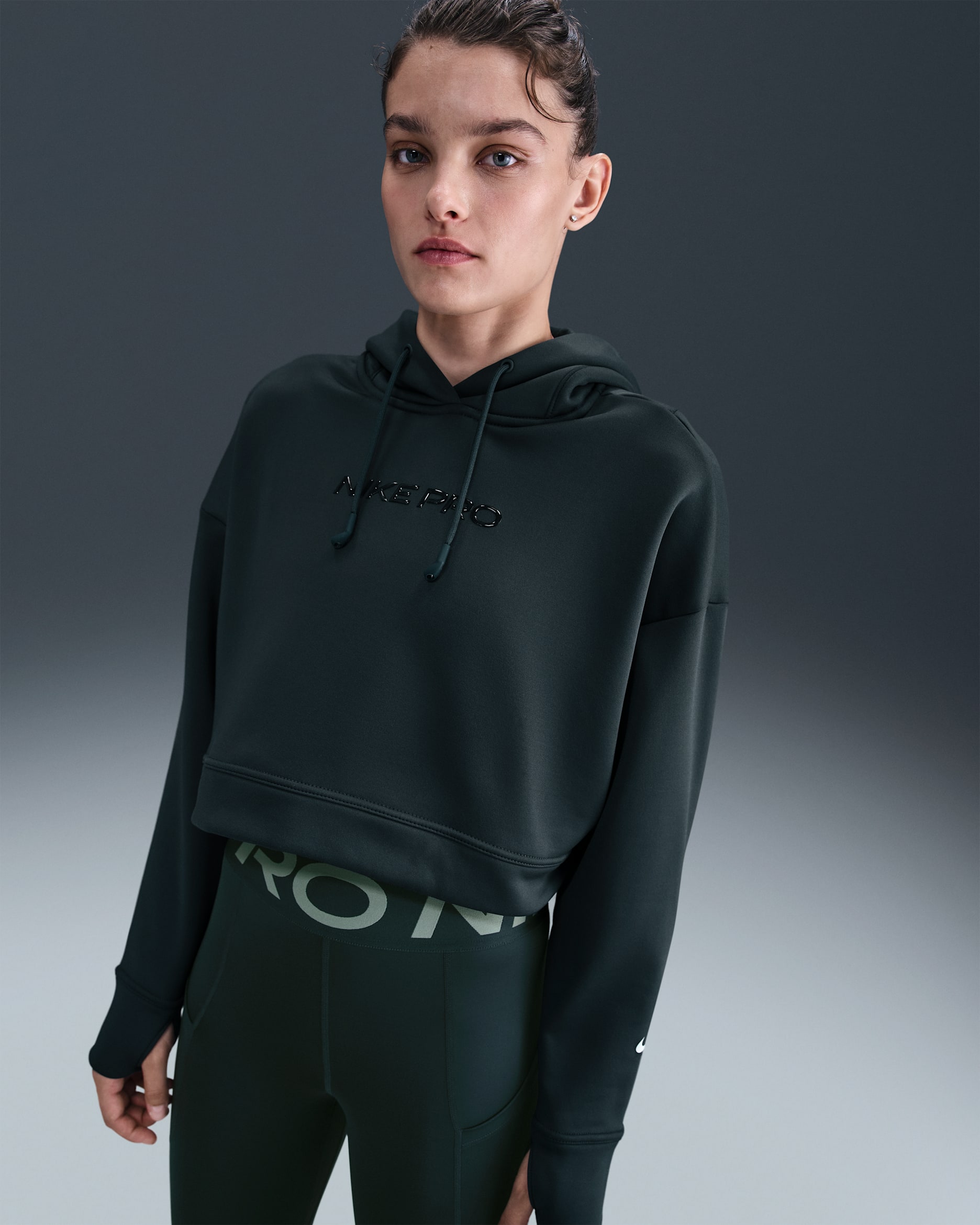 Nike Pro Women's Therma-FIT Fleece Hoodie - Seaweed/White