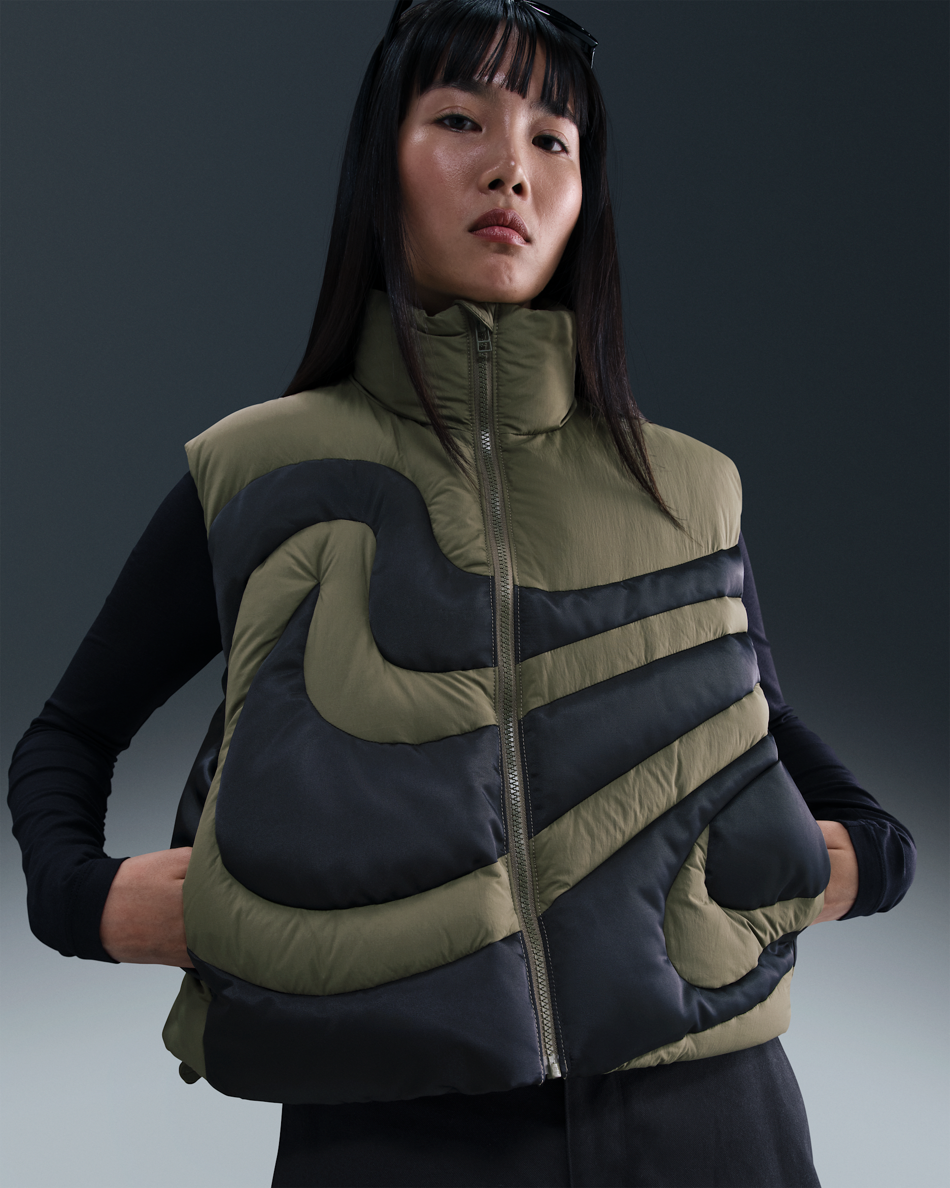 Nike Sportswear Swoosh Series Women's Oversized Down Vest - Medium Olive/Black/Black