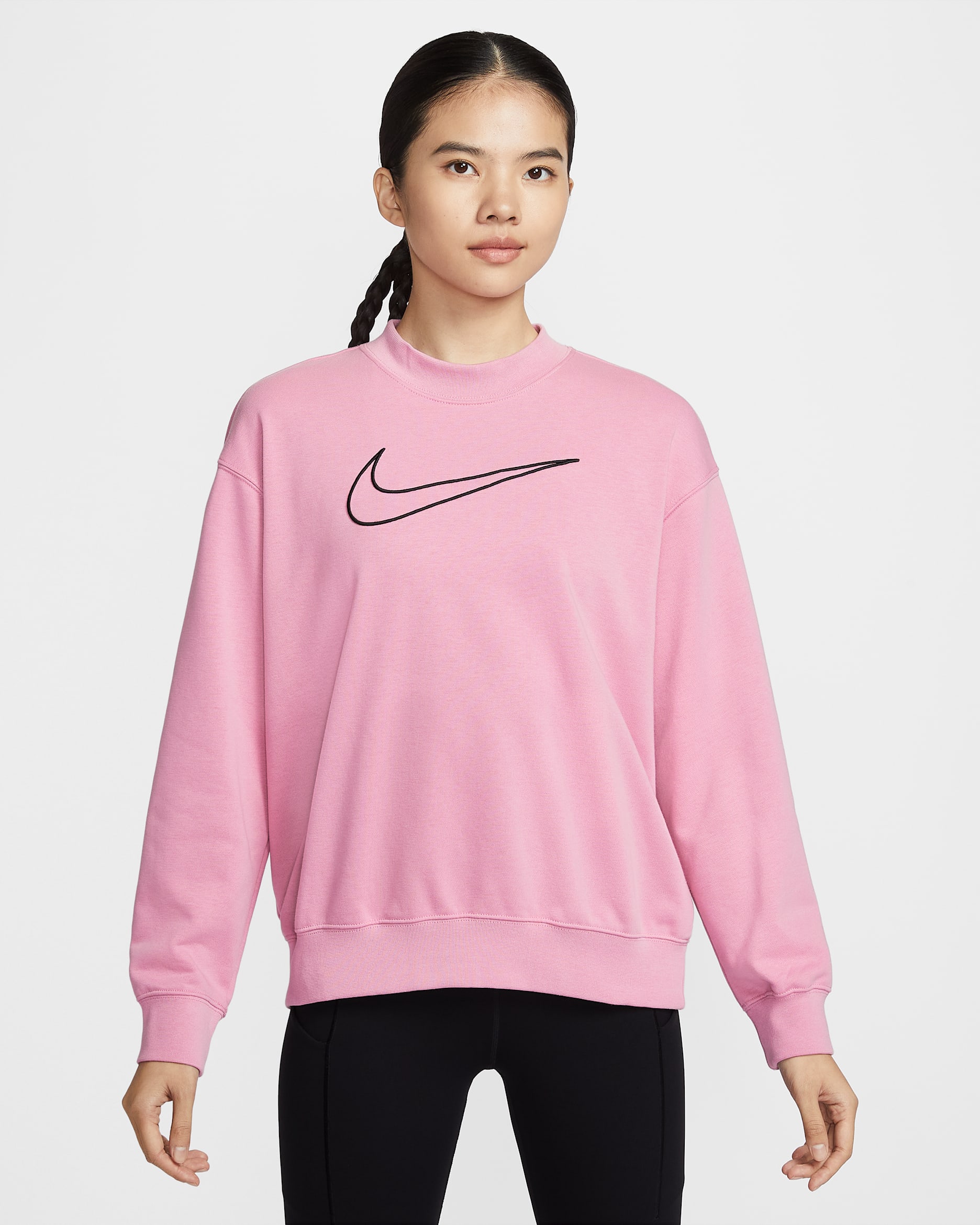 ナイキ Dri-FIT ゲット フィット ウィメンズ グラフィック クルーネック スウェットシャツ - エレメンタルピンク/ブラック