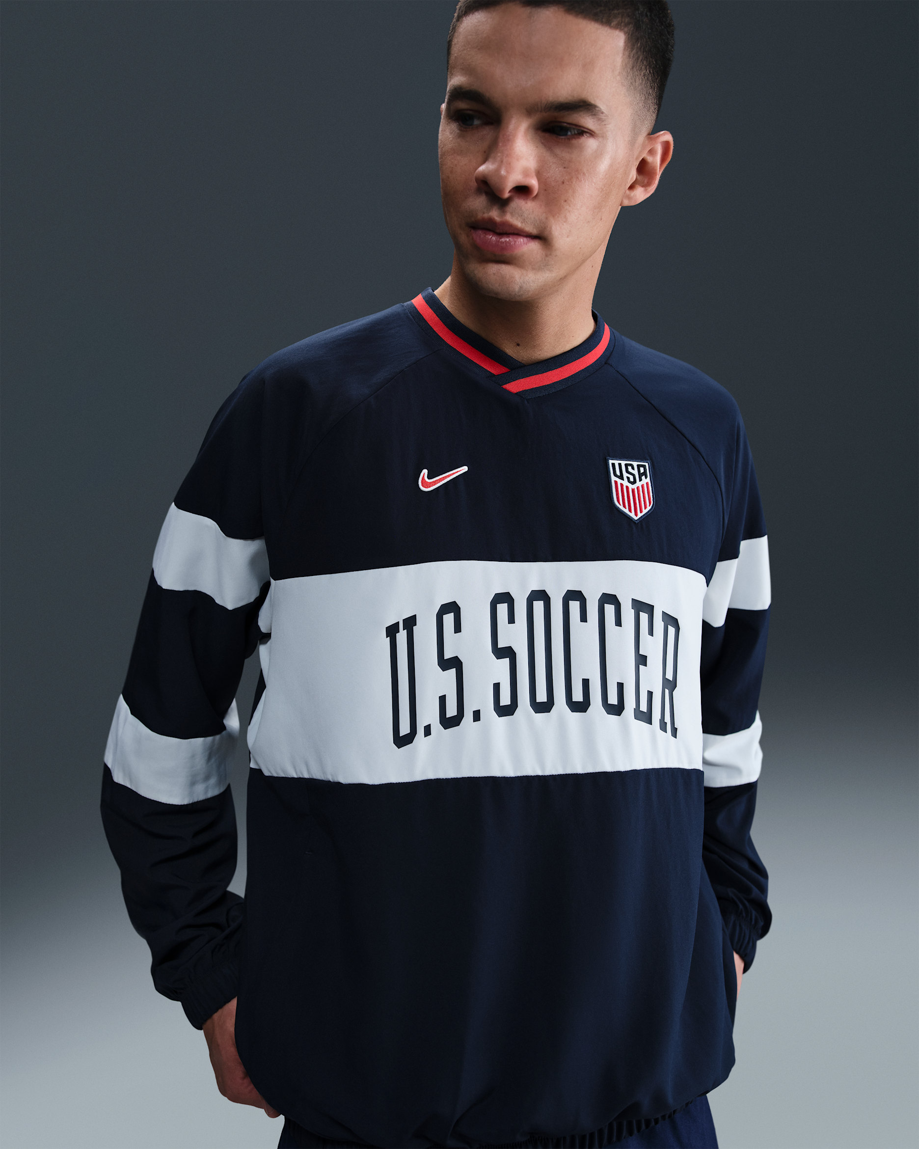USMNT Academy Men's Nike Dri-FIT Soccer Shell Top - Obsidian/White/Challenge Red