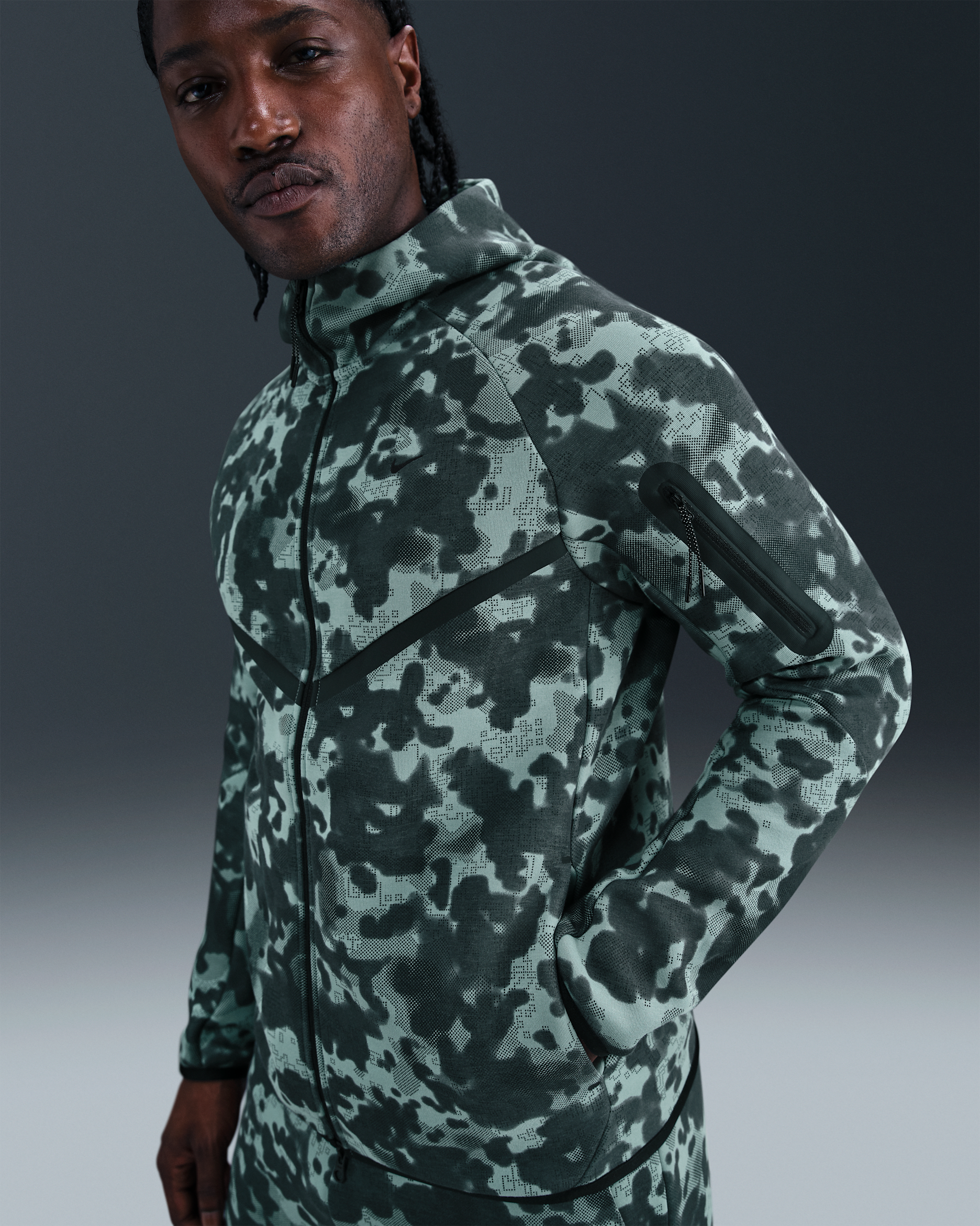 Nike Tech Men's Full-Zip Fleece Camo Windrunner Jacket - Cannon/Black
