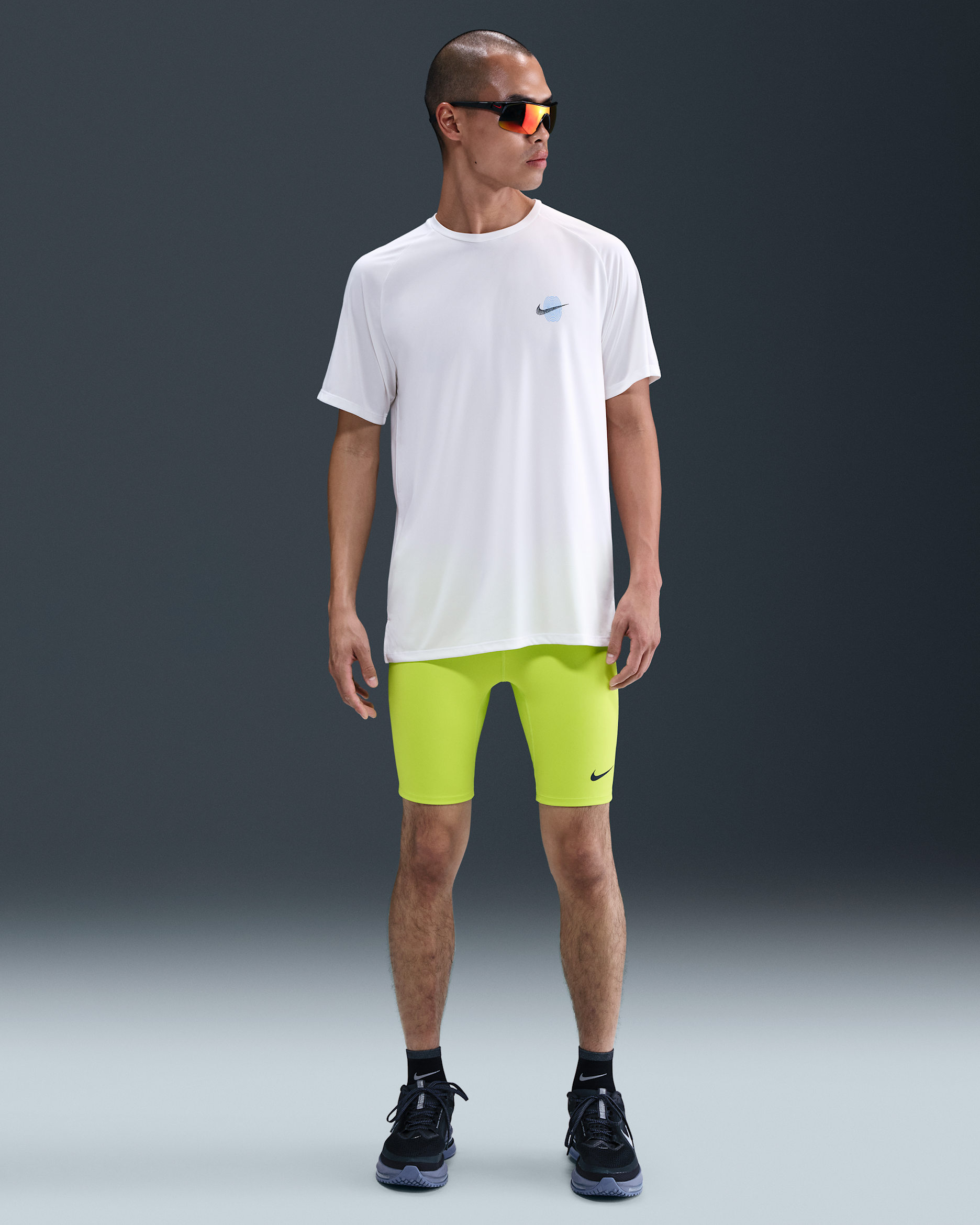 ナイキ ファスト メンズ Dri-FIT 1/2レングス ランニング タイツ (インナー付き) - サイバー