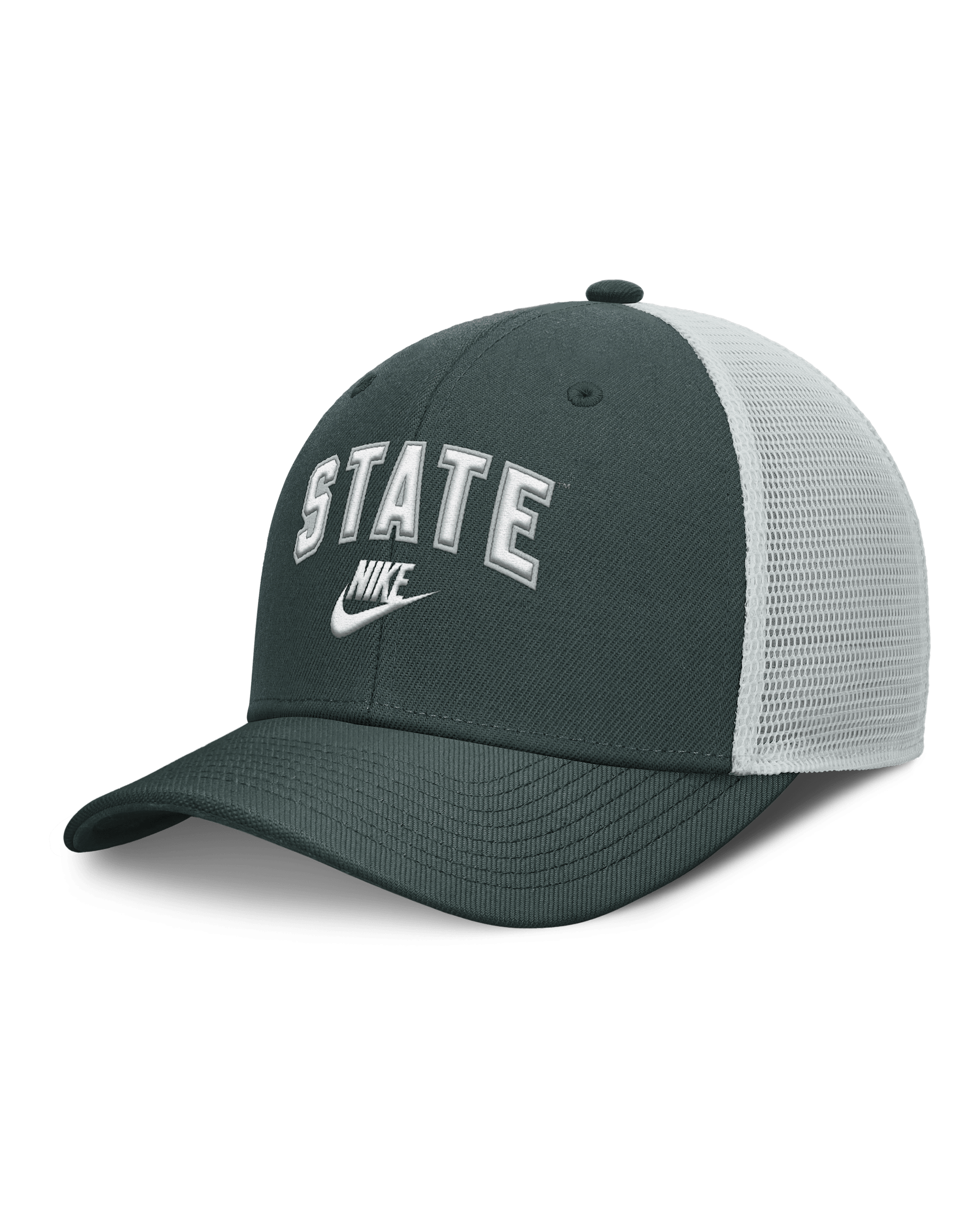 Michigan State Legacy Arch Rise Men's Nike Dri-FIT College Trucker Adjustable Hat - Green