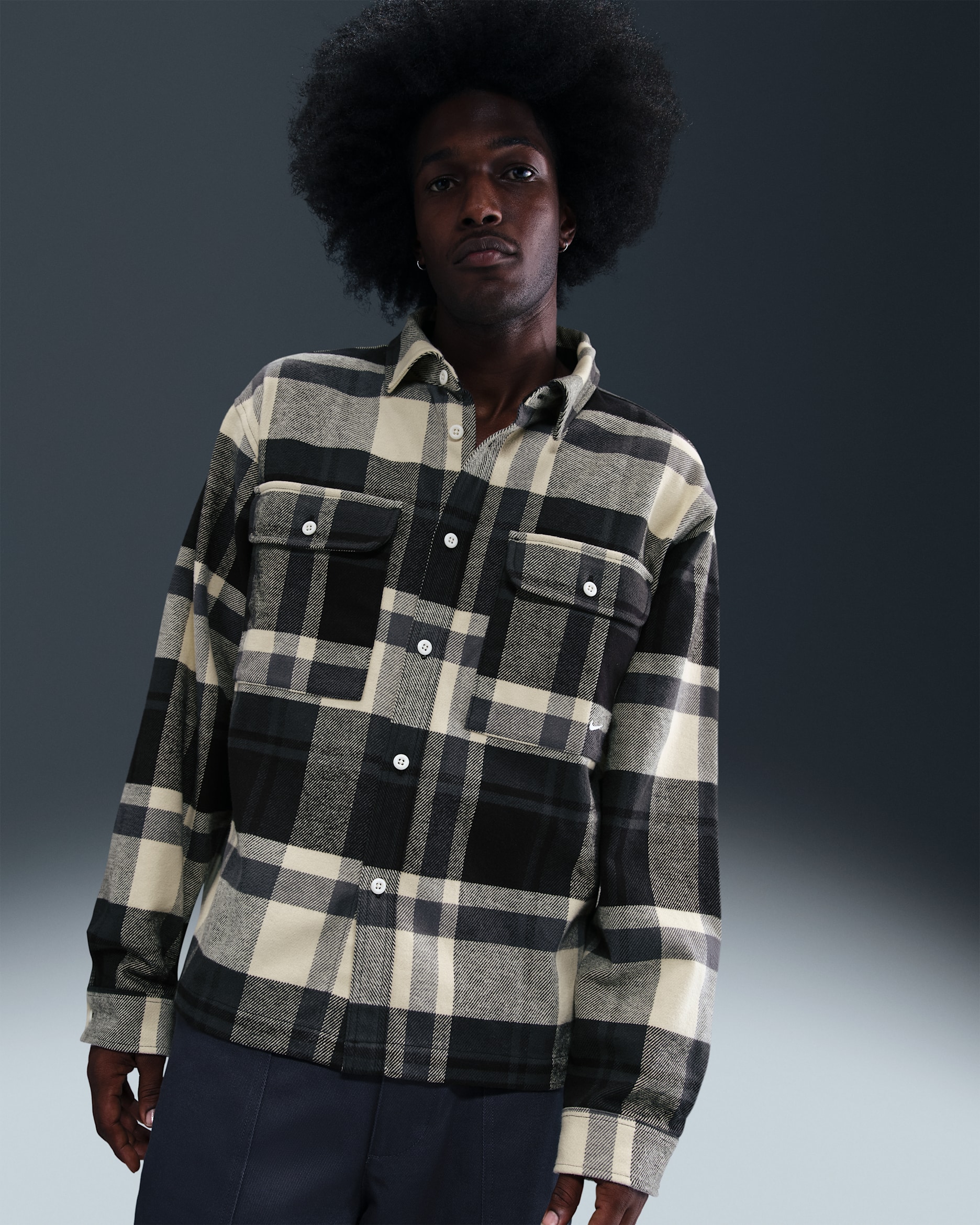 Camisa safari para hombre Nike Life - Antracita/Negro/Caqui claro/Blanco