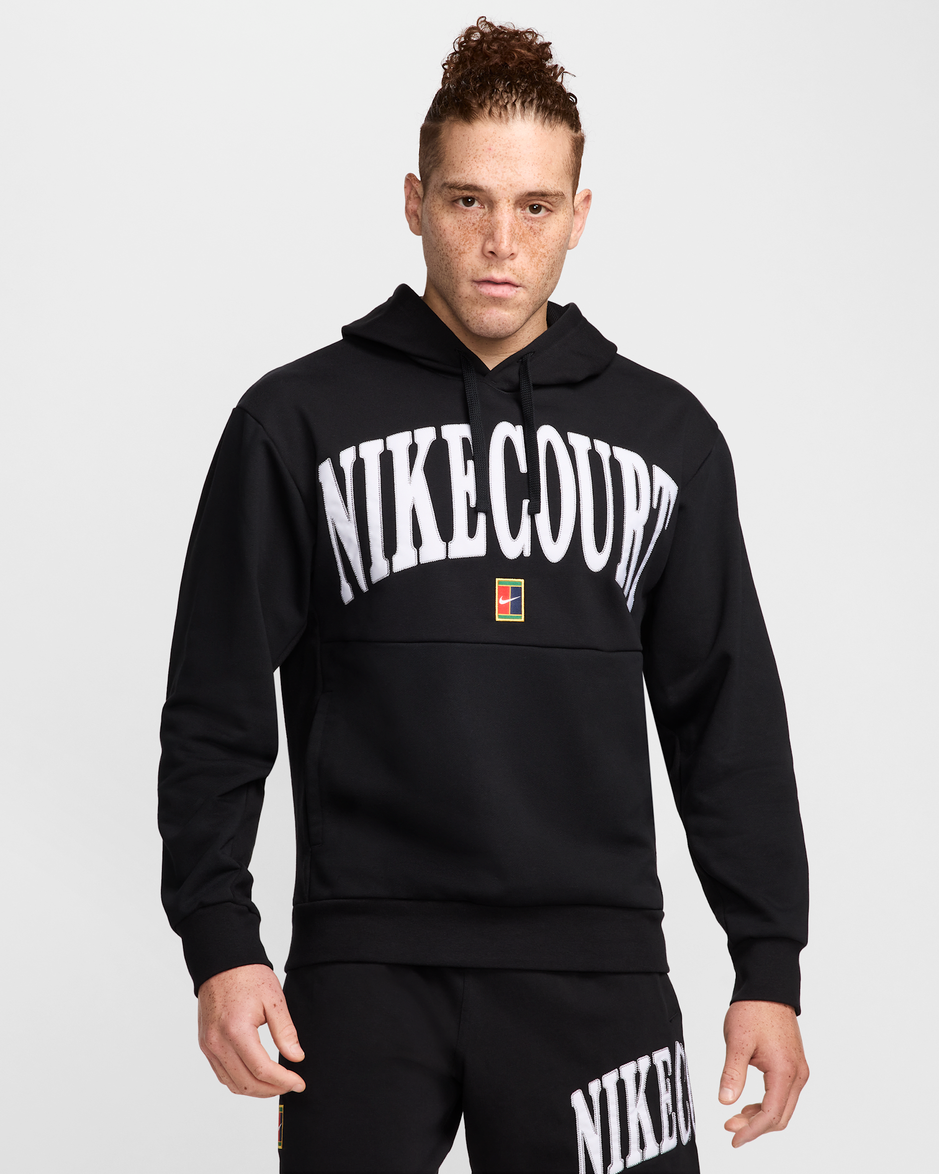 NikeCourt Heritage Men's Dri-FIT Fleece Tennis Hoodie - Black/White/Flat Pewter