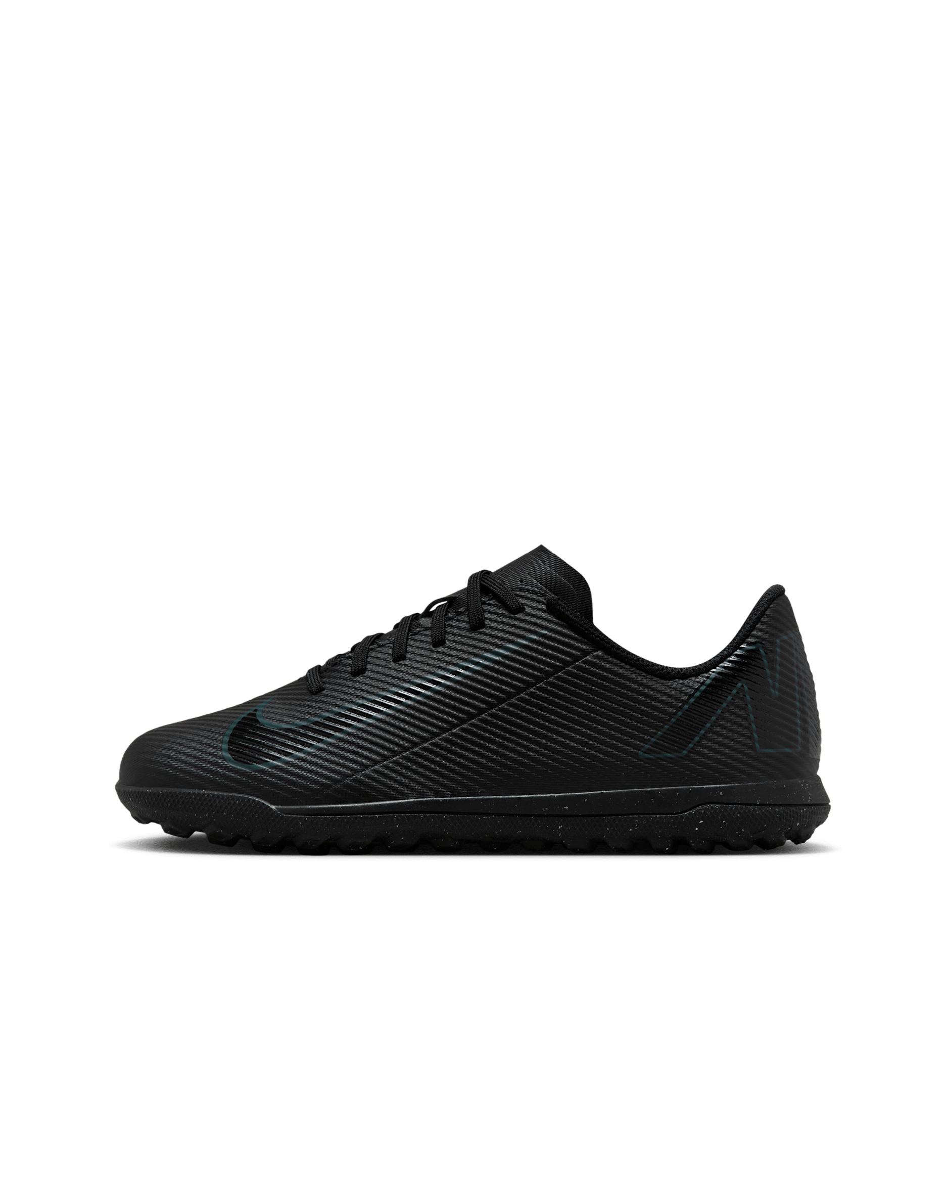 Tacos de fútbol para pasto sintético (turf) de corte low para niños de preescolar y grandes Nike Jr. Mercurial Vapor 16 Club - Negro/Jungla intenso/Negro