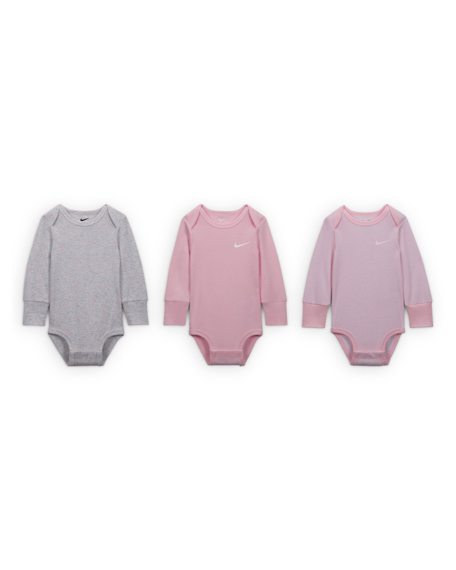 Nike Baby Essentials Baby Long-Sleeve Bodysuits (3 Pack) - Birch Heather