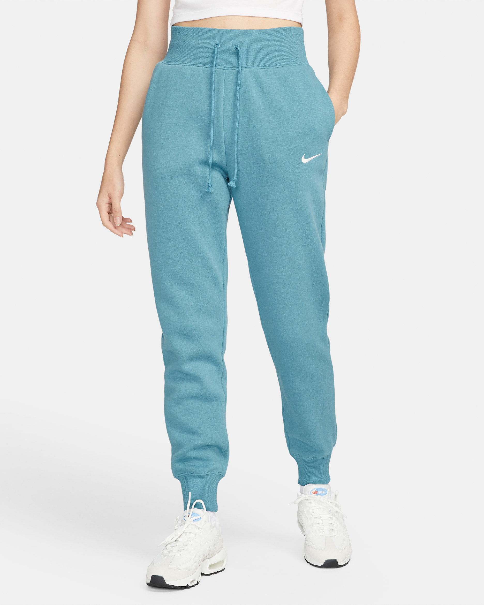 Joggers de tiro alto para mujer Nike Sportswear Phoenix Fleece - Aguamarina ruido/Vela