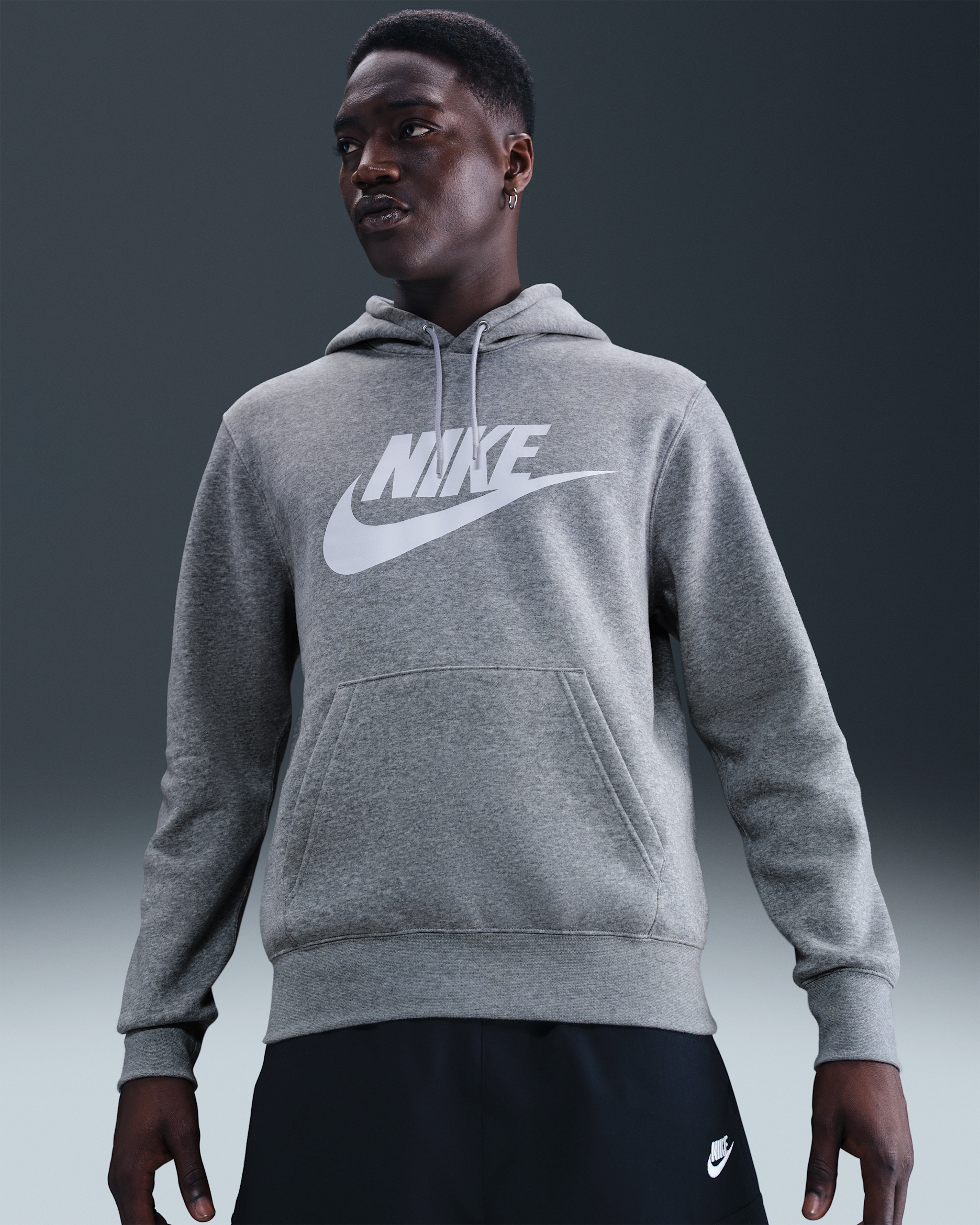 Nike Sportswear Club Men's Fleece Pullover Hoodie - Dark Grey Heather/Light Smoke Grey/White