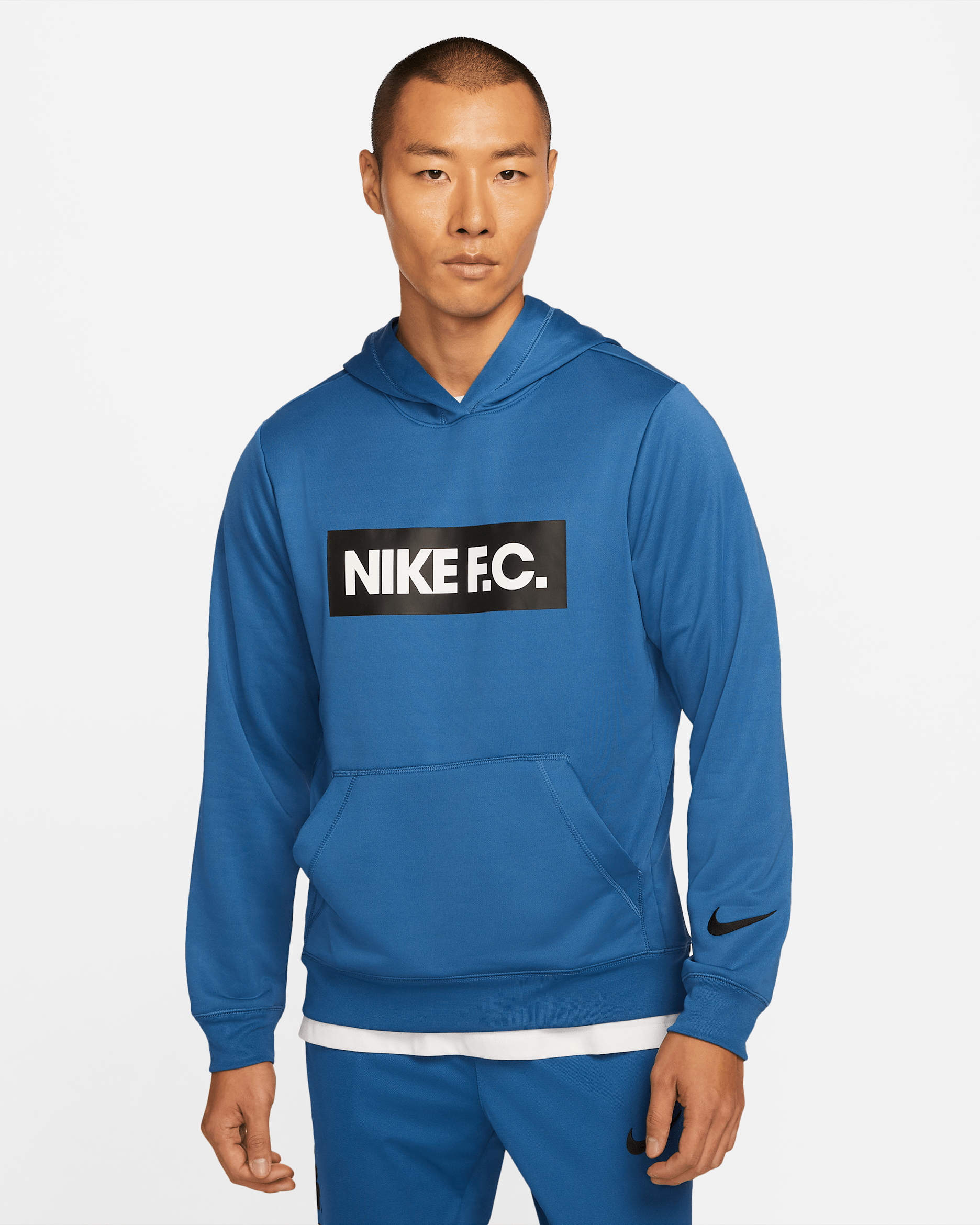 Nike F.C. 男款足球連帽上衣 - Dark Marina Blue/白色/黑色