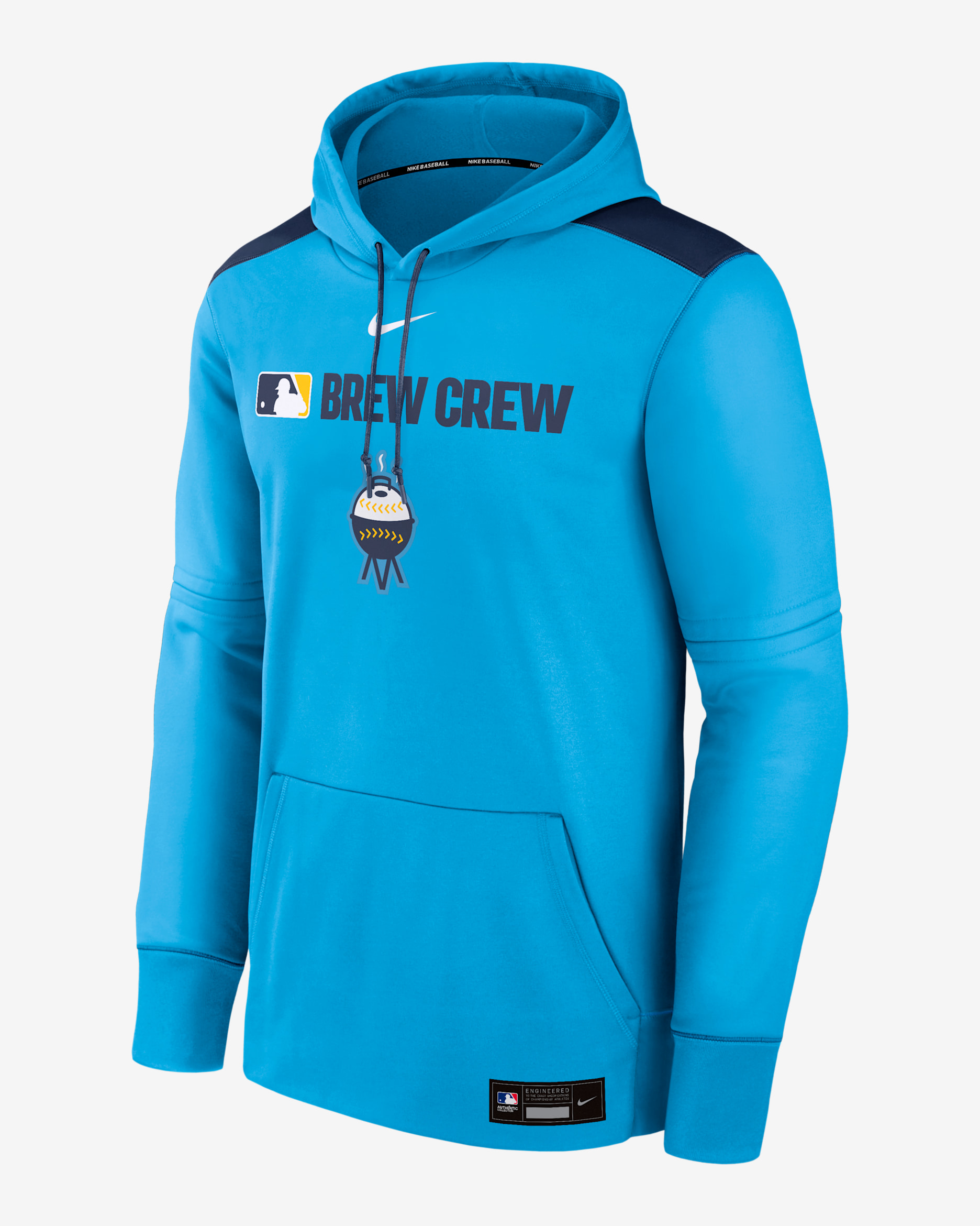 Sudadera con gorro sin cierre Nike Therma de la MLB para hombre Milwaukee Brewers Authentic Collection City Connect - Azul