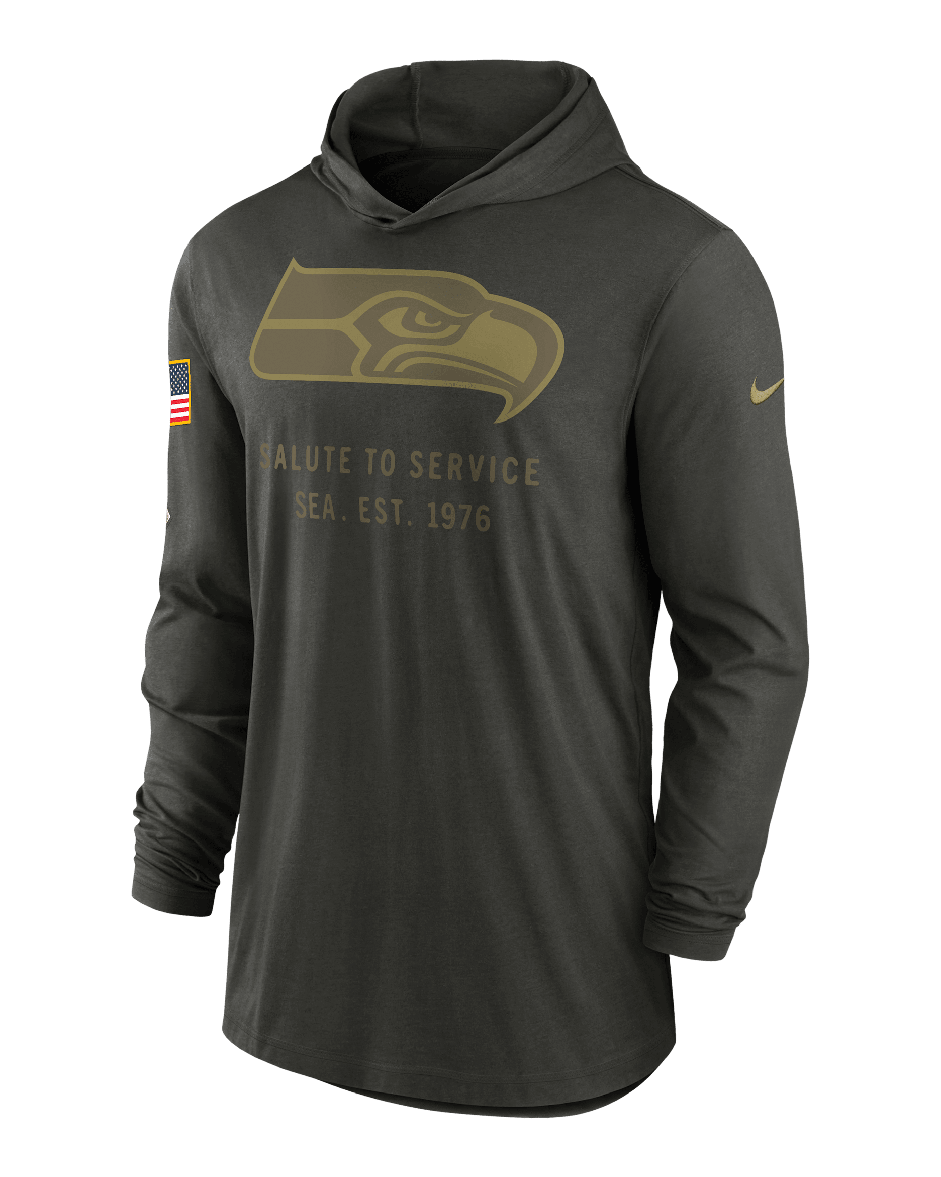 Seattle Seahawks Salute to Service Sideline Men’s Nike Dri-FIT NFL Long-Sleeve Hooded Top - Sequoia