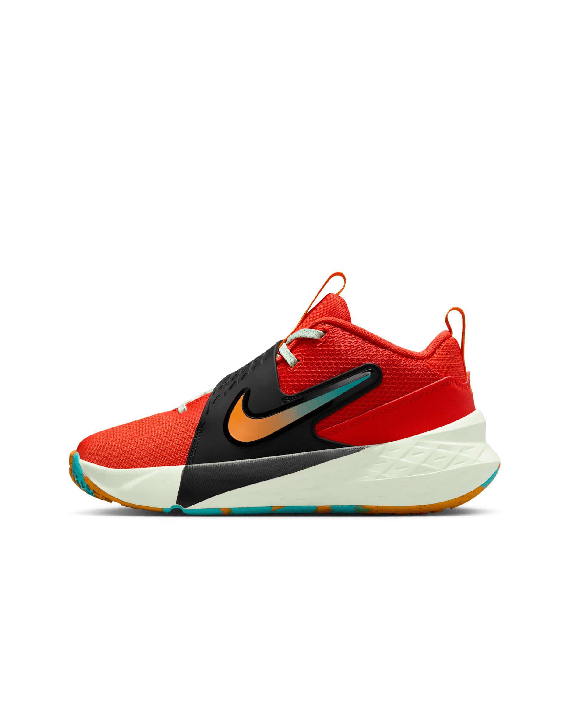 Nike Team Hustle D 12 Big Kids' Basketball Shoes - Picante Red/Dusty Cactus/Volt Tint/Orange Peel