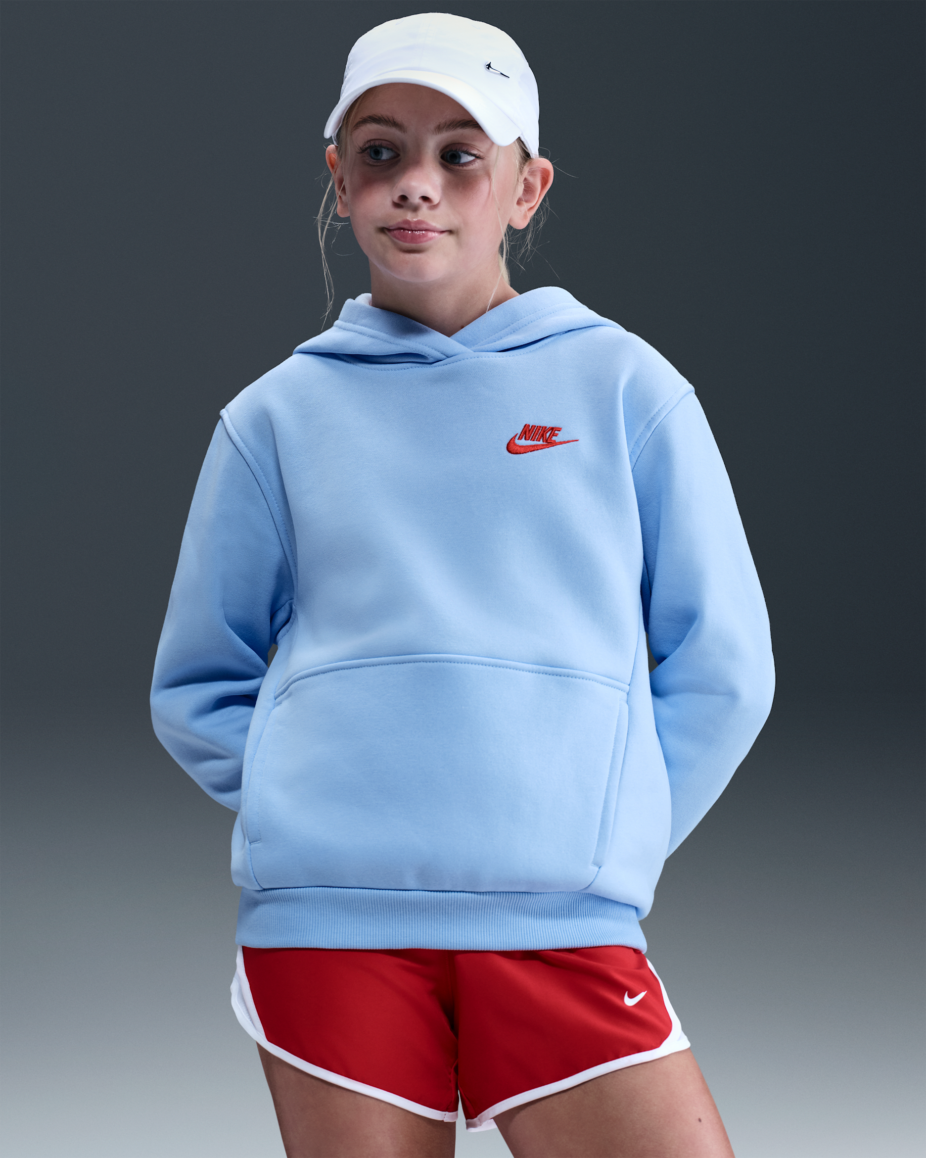 Nike Sportswear Club Fleece Big Kids' Pullover Hoodie - Royal Tint/Light Crimson