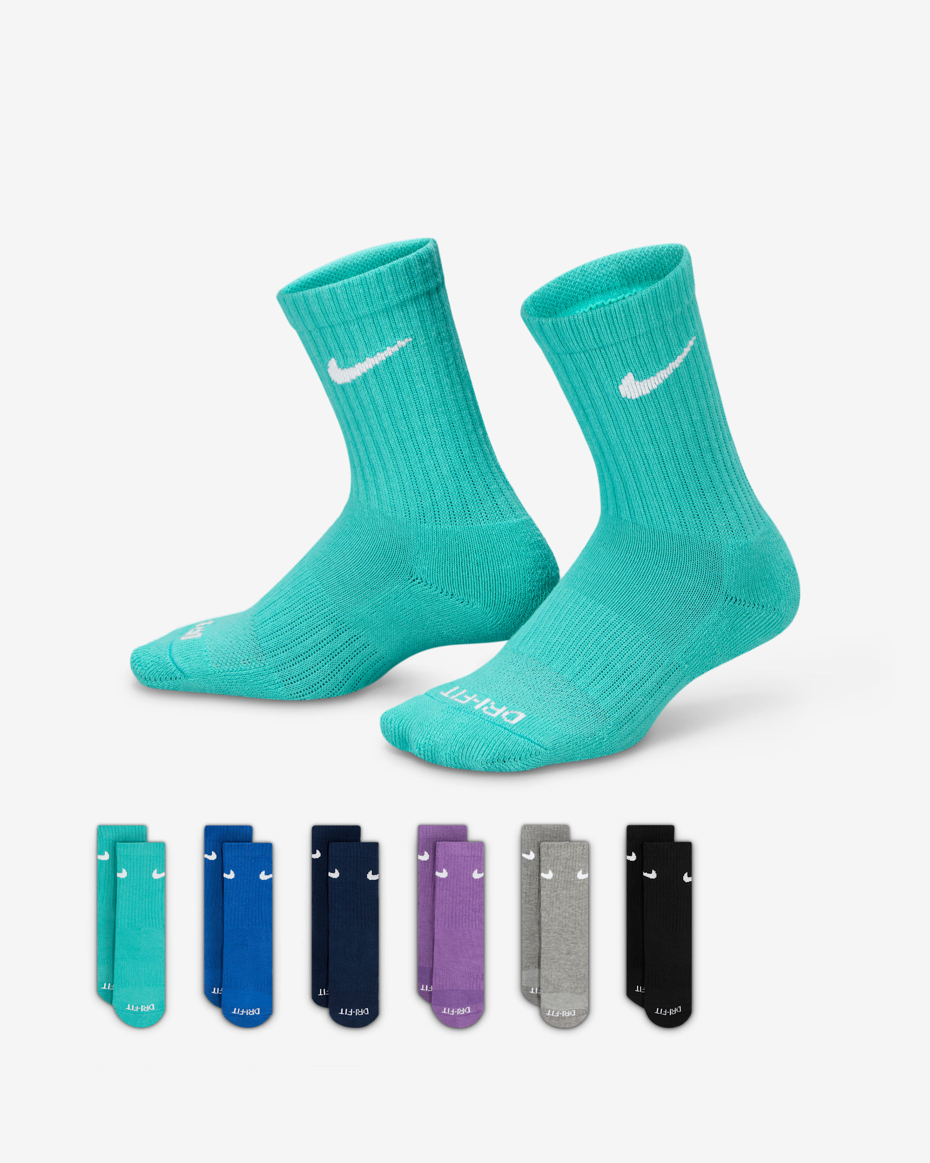 Nike Dri-FIT Performance Basics Little Kids' Crew Socks (6 Pairs) - Green Frost
