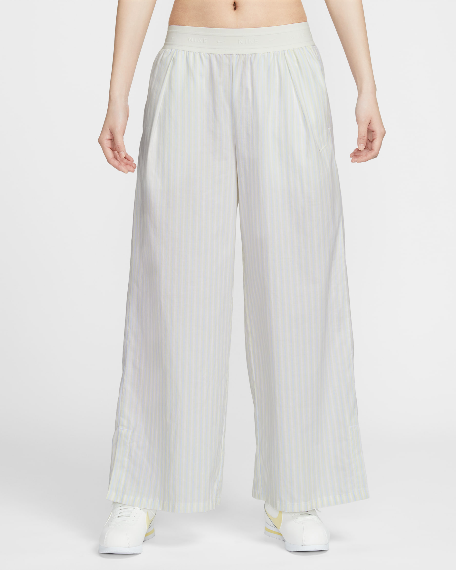 Nike Sportswear Chill 府綢女款寬鬆中腰梭織條紋褲 - Alabaster/Hydrogen Blue/Summit White