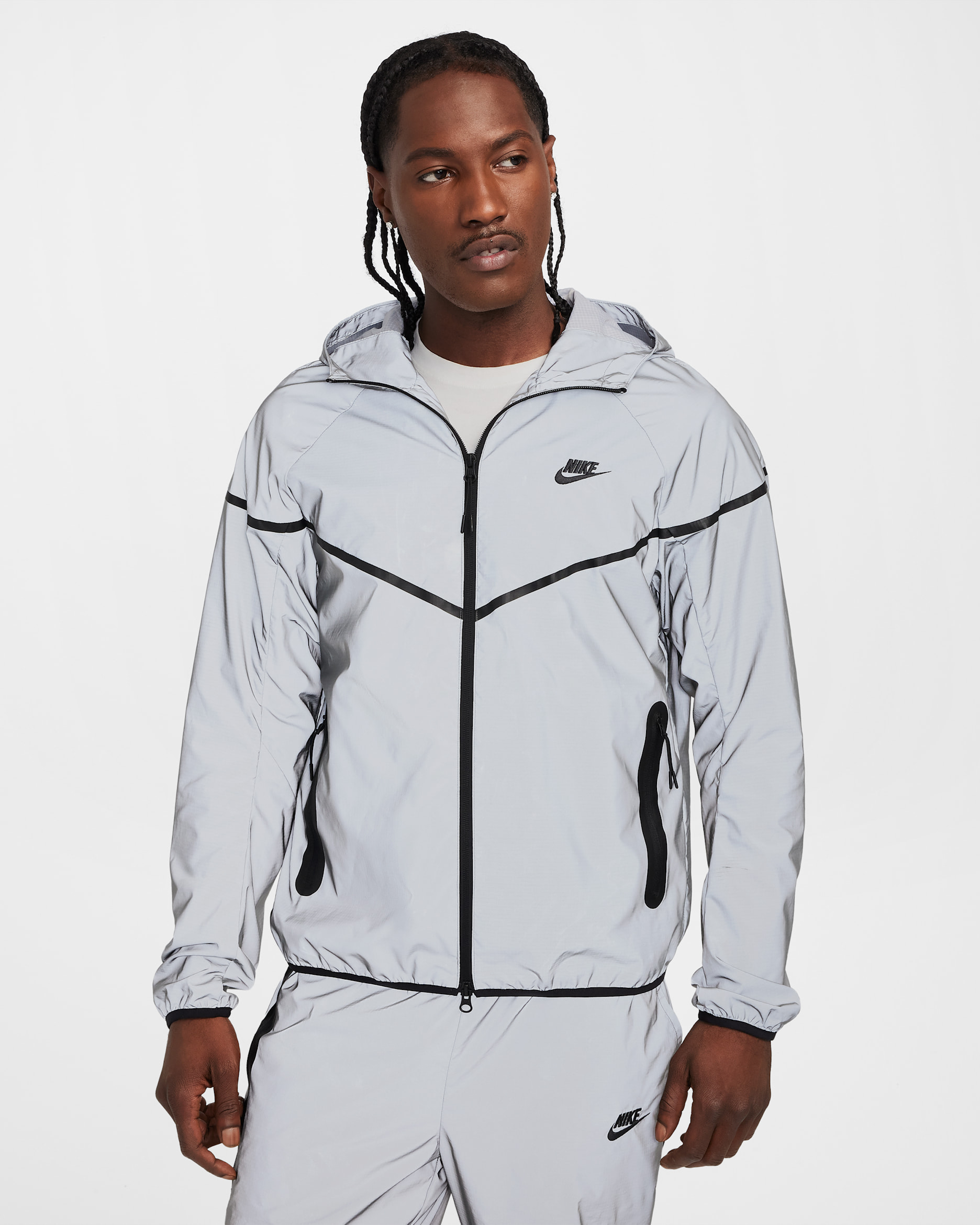 Chamarra de tejido Woven con diseño reflejante para hombre Nike Tech - Reflejo plata/Negro