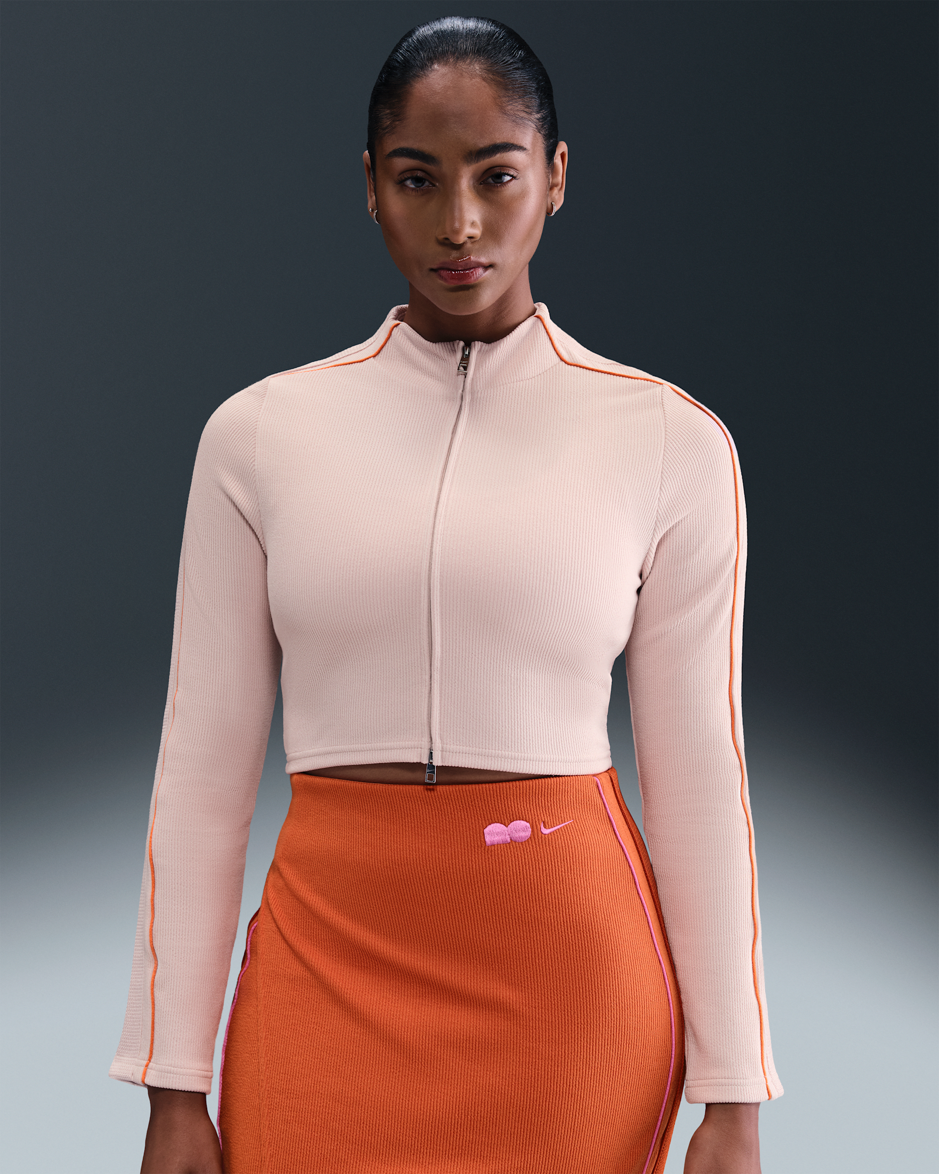 Naomi Osaka Women's Long-Sleeve Full-Zip Top - Silt Red/Campfire Orange/Pinksicle