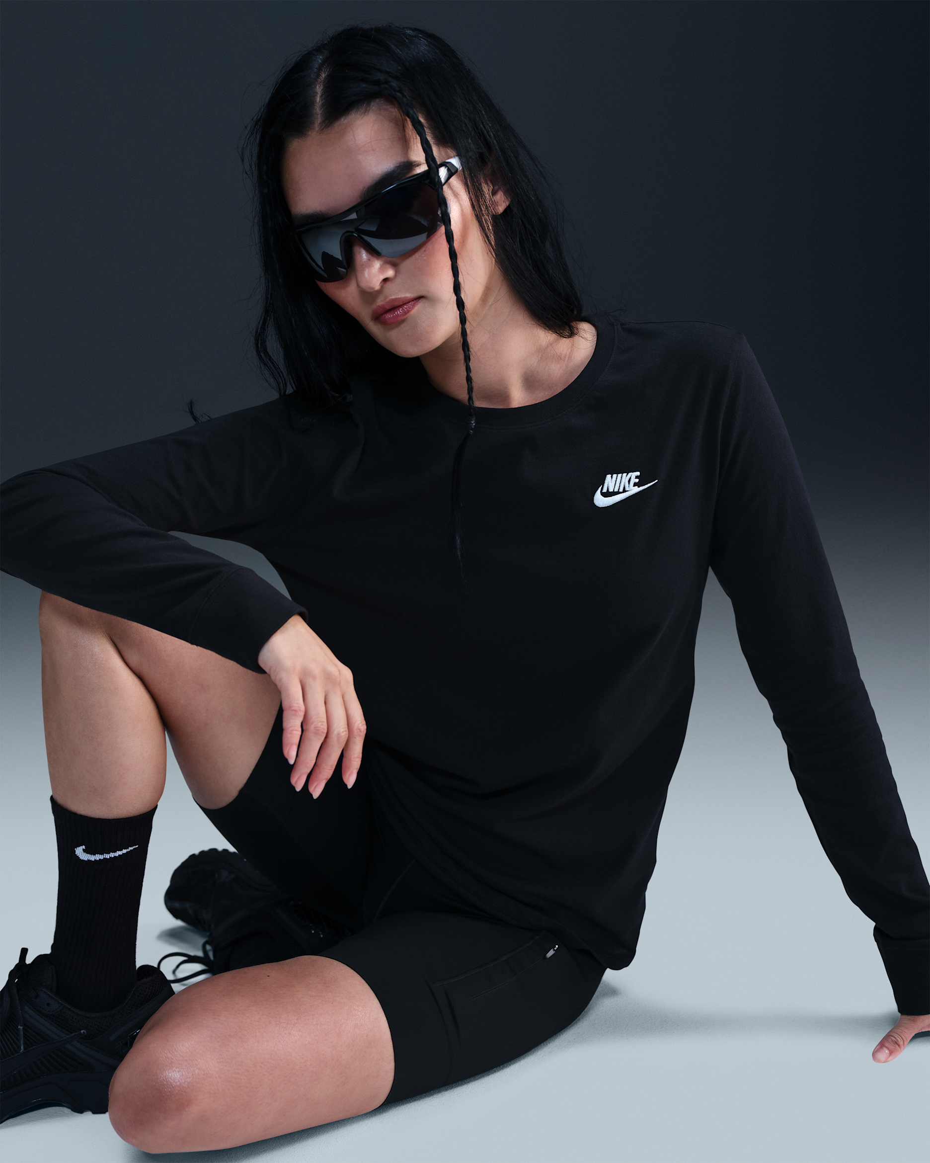 Playera de manga larga para mujer Nike Sportswear Club - Negro/Blanco