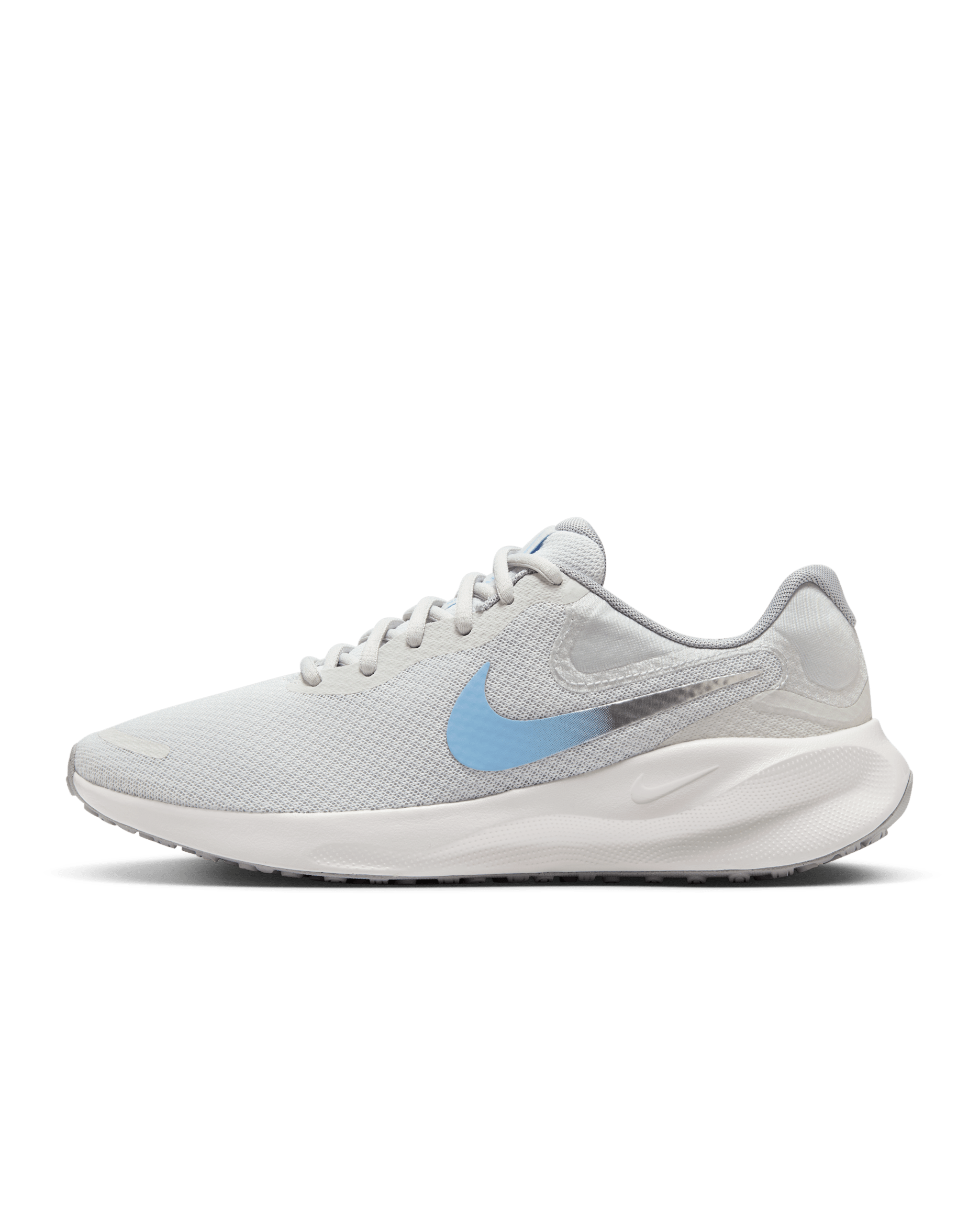 Nike Revolution 7 Tenis de correr en pavimento para mujer - Polvo fotón/Azul psíquico/Blanco cumbre/Peltre metalizado
