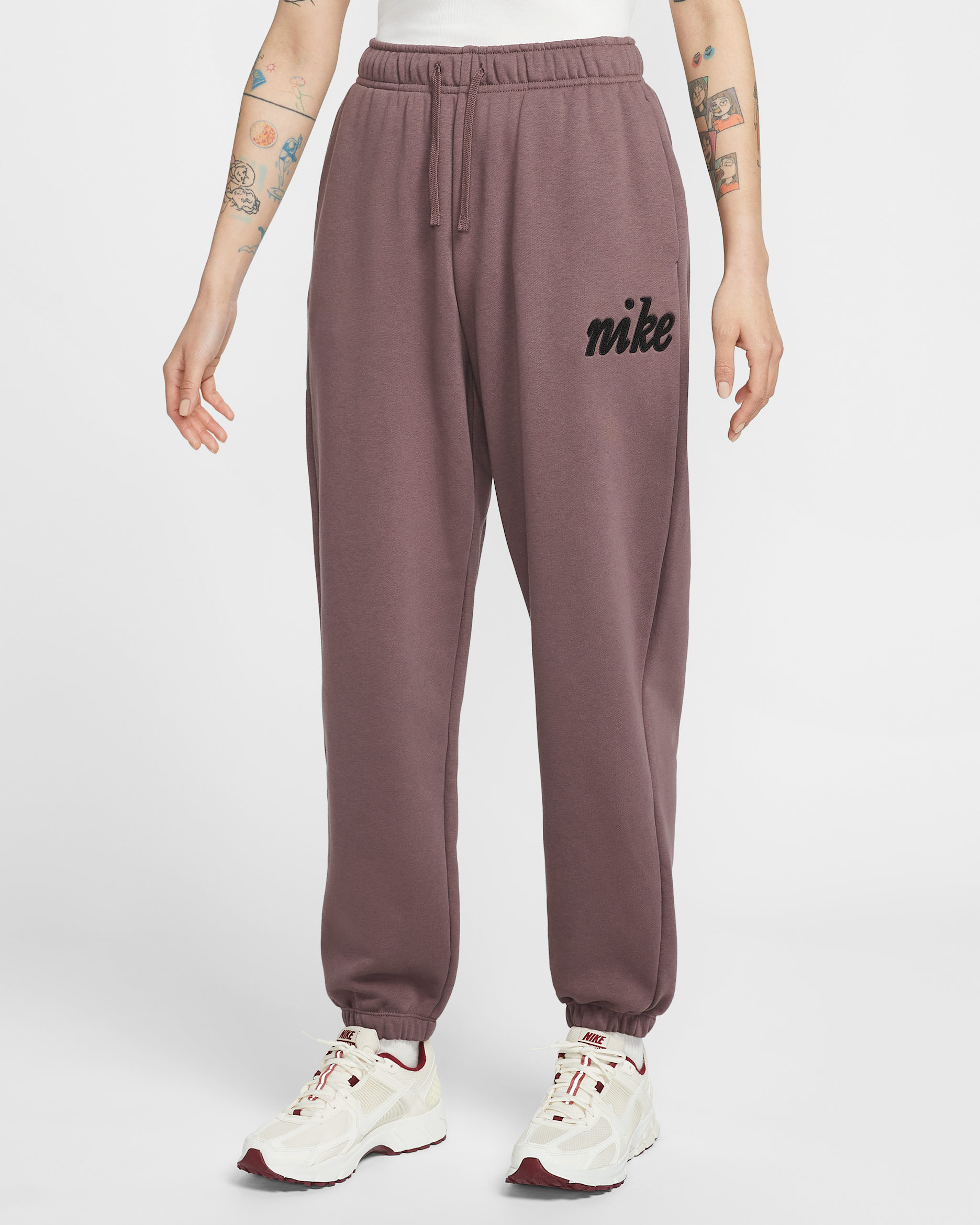 Nike Sportswear Club Fleece Women's Mid-Rise Oversized Tracksuit Bottoms - Tattoo/Off-Noir