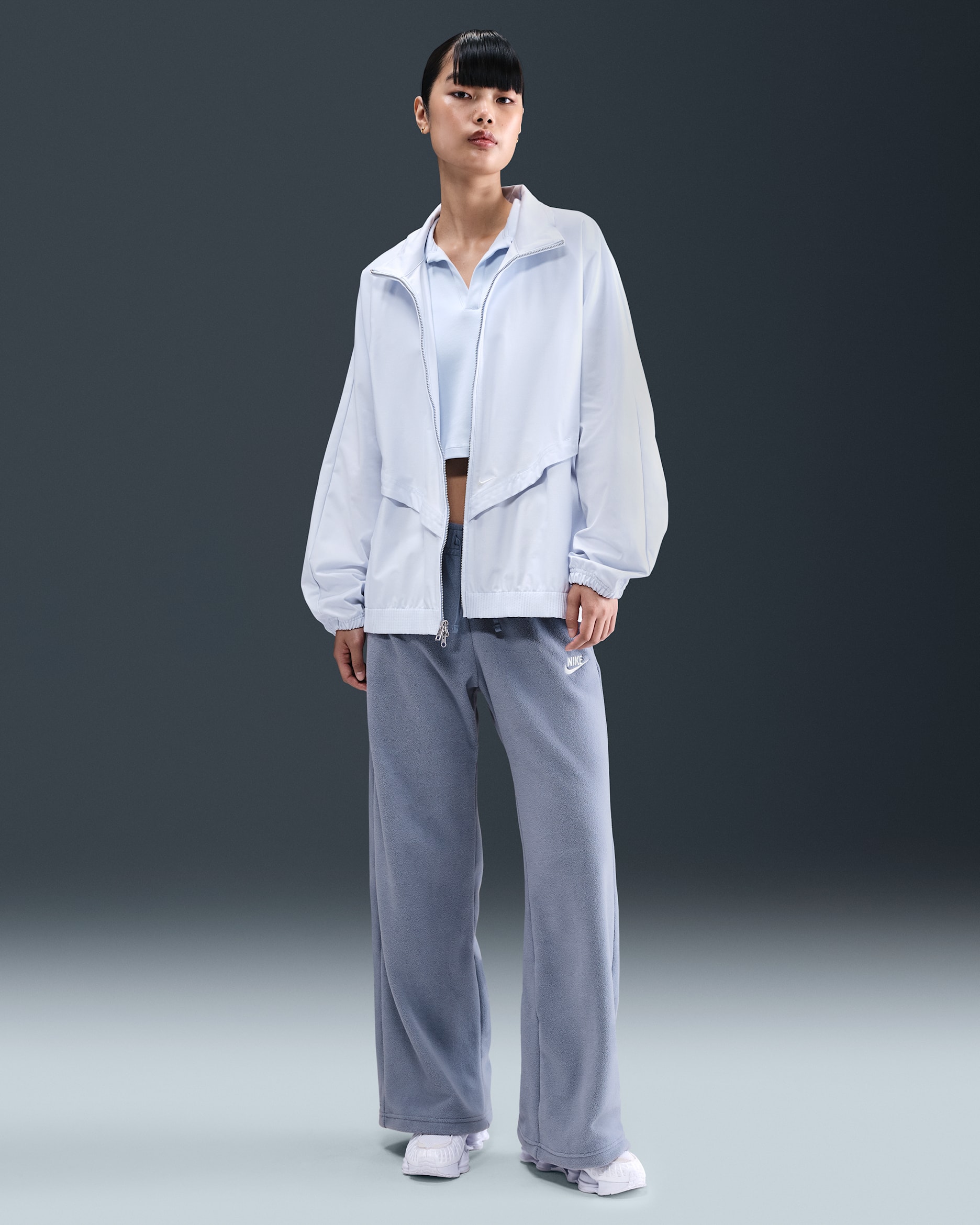 Pants de tiro medio y pierna amplia cómodos para mujer Nike Sportswear Club Fleece - Índigo mundial/Azul celestino