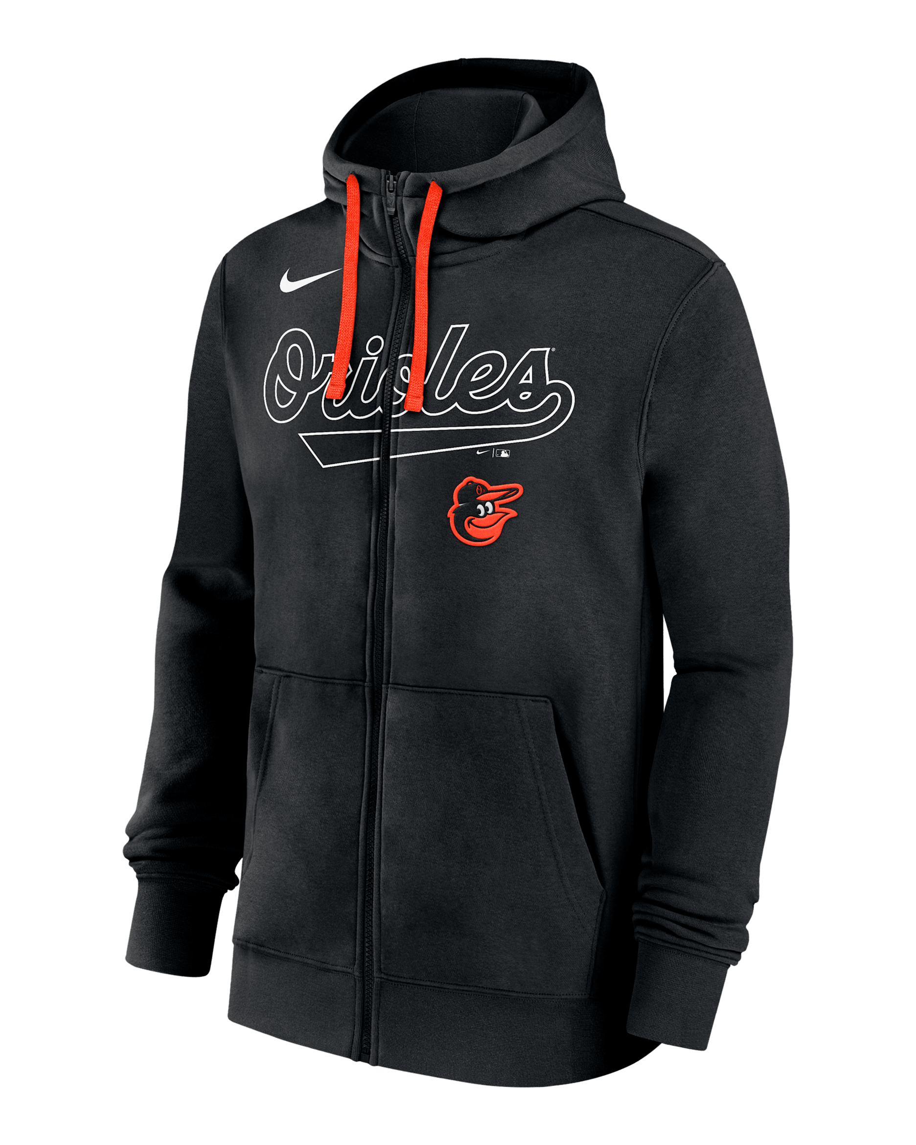 Sudadera con gorro Nike de la MLB de cierre completo para hombre Baltimore Orioles Knockout Script - Negro