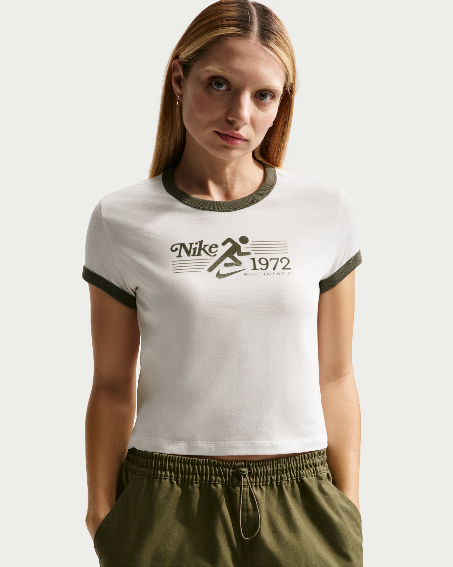 Nike Sportswear Women's Ringer T-Shirt - Sail/Medium Olive/Medium Olive