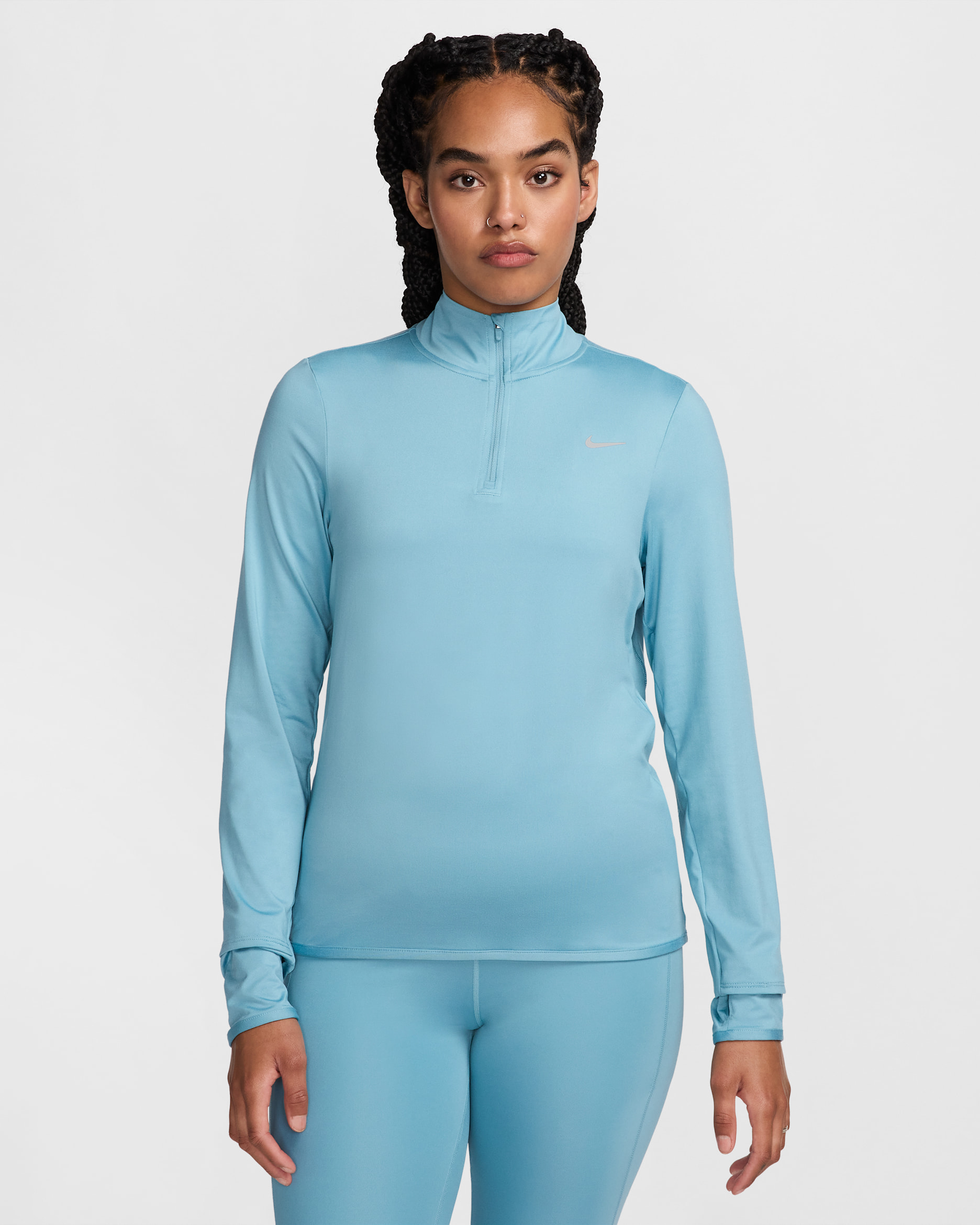 Nike Swift Element UV-Schutz Laufoberteil mit Viertelreißverschluss für Damen - Denim Turquoise